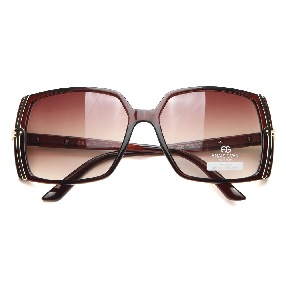 Dasein Square Frame Sunglasses with Gold Lined Accent Fashion Classic Sunglasses
