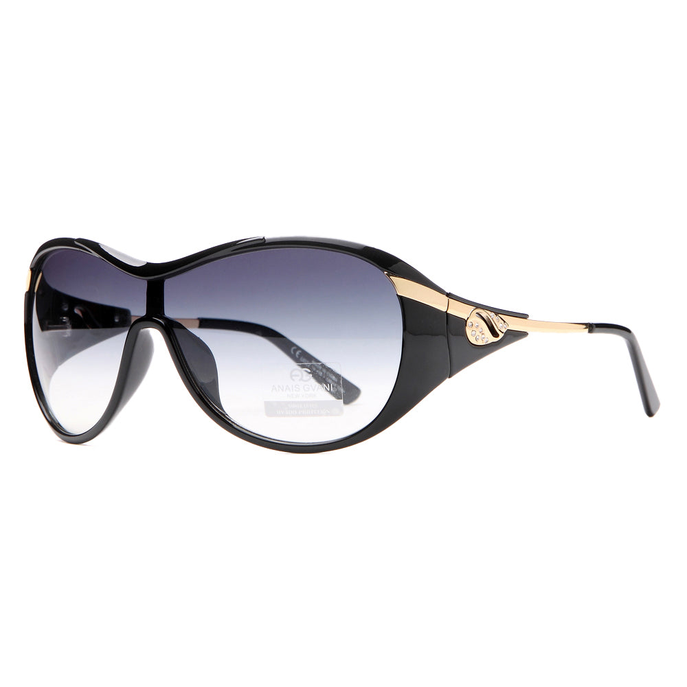 Dasein Glam Shield Classic Fashion Sunglasses with Gold Temple Accent