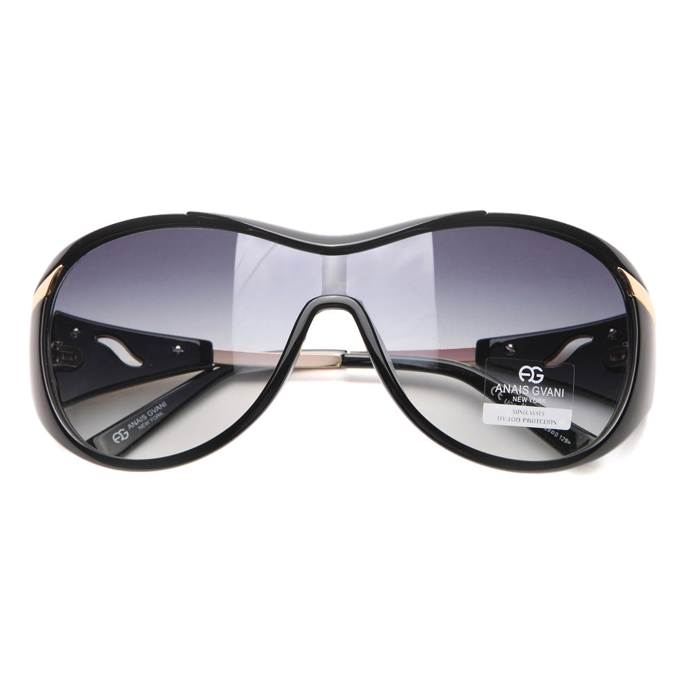 Dasein Glam Shield Classic Fashion Sunglasses with Gold Temple Accent