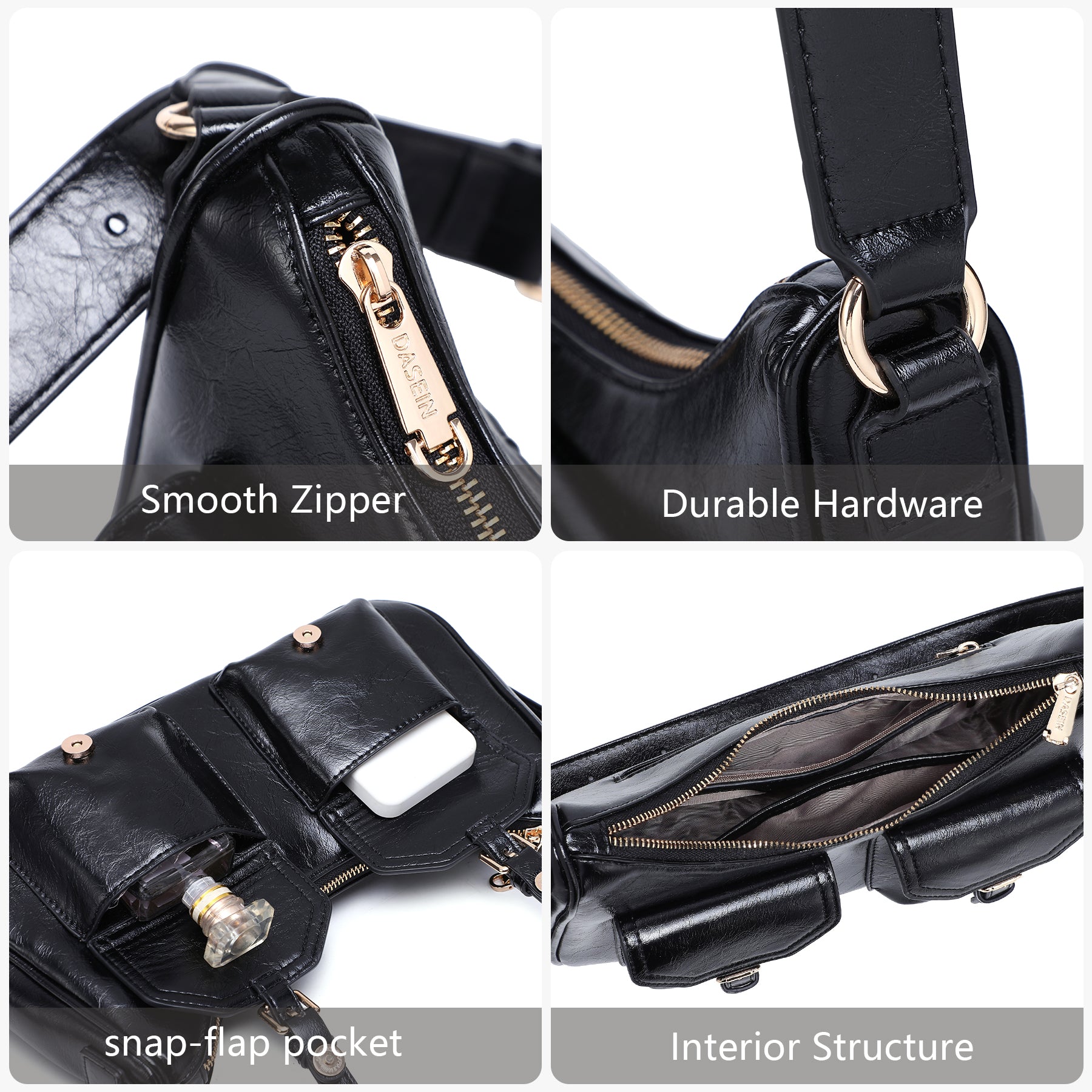 Retro Shoulder Purse for Women Faux Oiled Leather Hobo Bag Y2K Handbag with Buckle Pockets