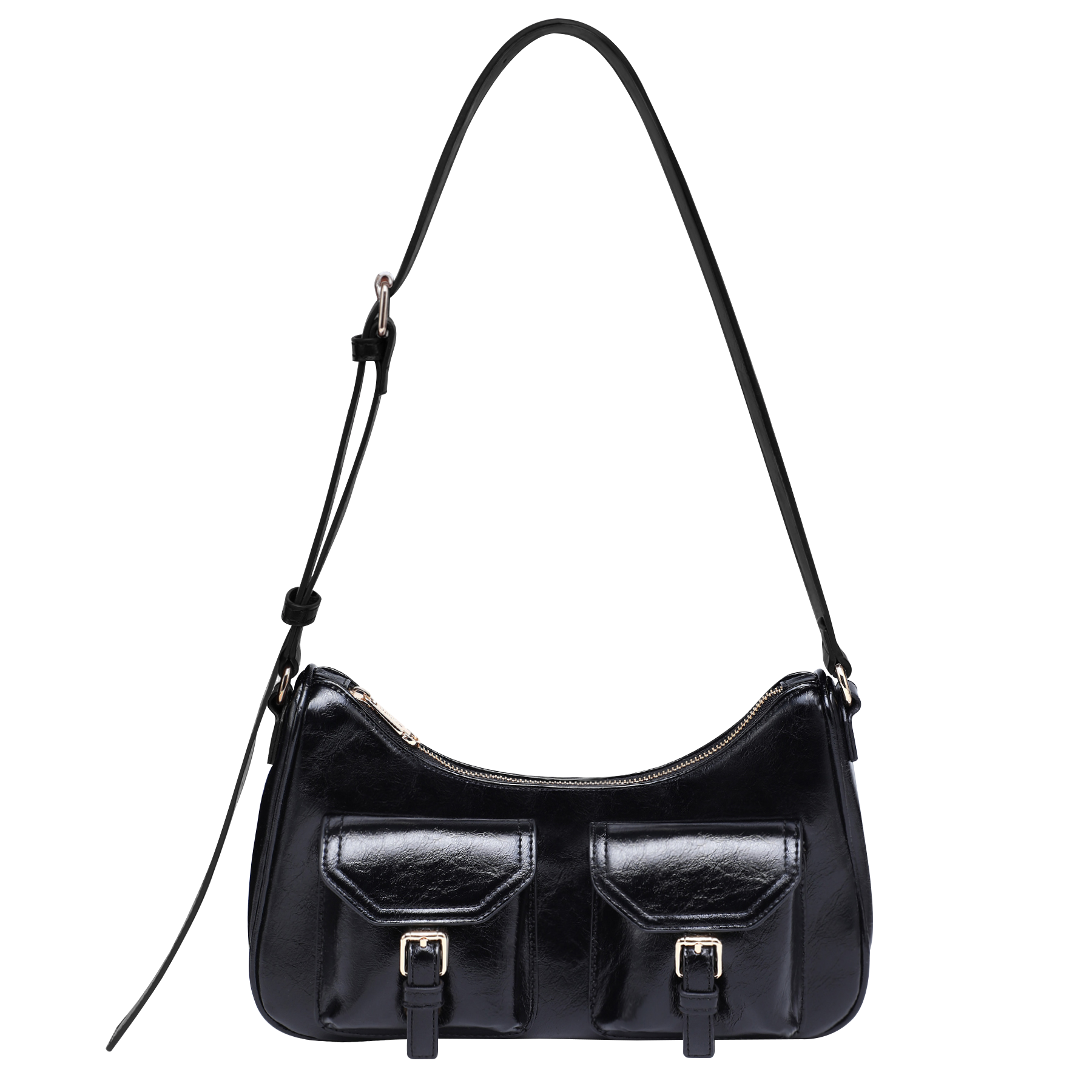 Retro Shoulder Purse for Women Faux Oiled Leather Hobo Bag Y2K Handbag with Buckle Pockets