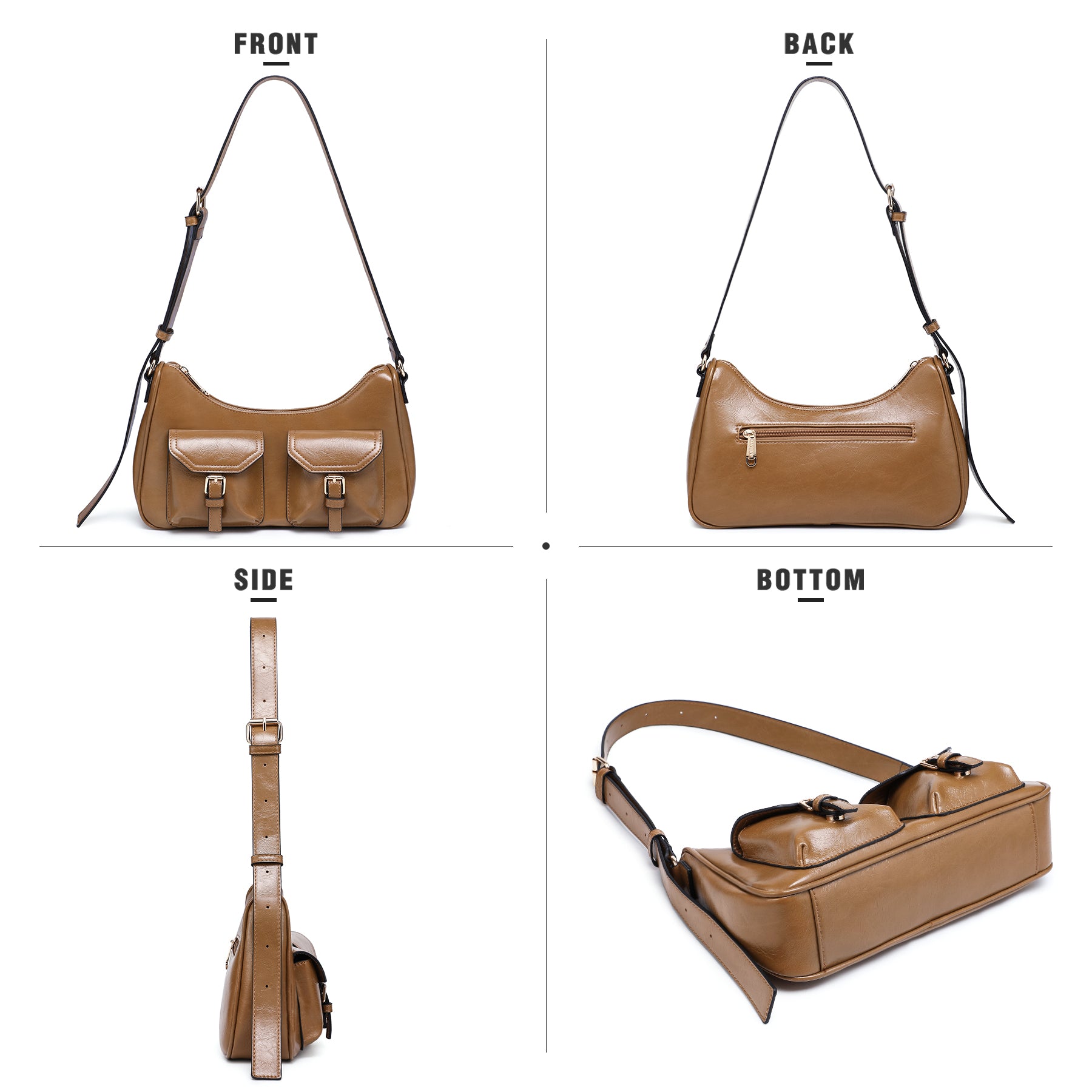 Retro Shoulder Purse for Women Faux Oiled Leather Hobo Bag Y2K Handbag with Buckle Pockets