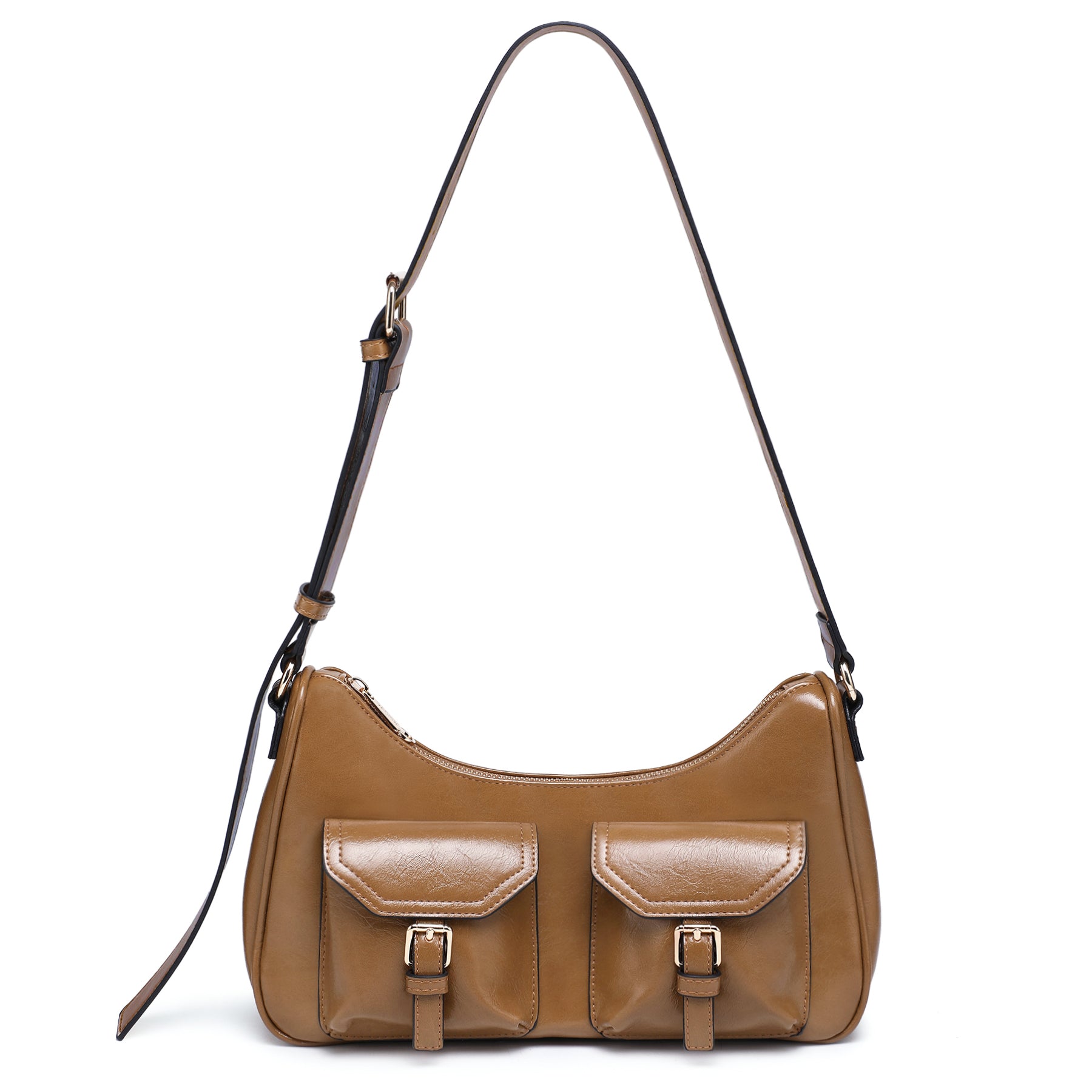 Retro Shoulder Purse for Women Faux Oiled Leather Hobo Bag Y2K Handbag with Buckle Pockets