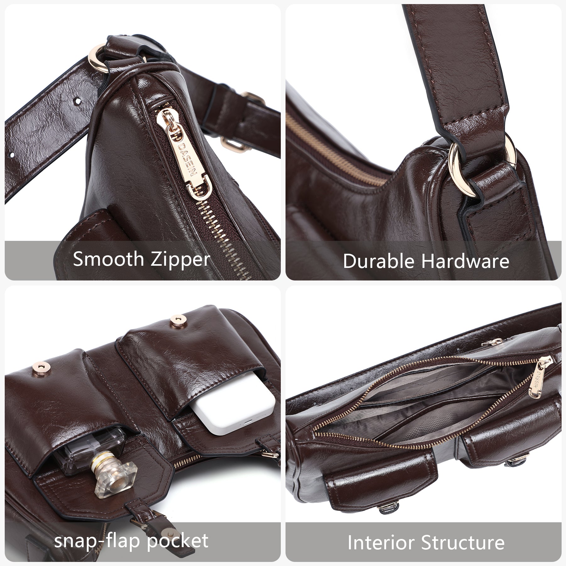 Retro Shoulder Purse for Women Faux Oiled Leather Hobo Bag Y2K Handbag with Buckle Pockets