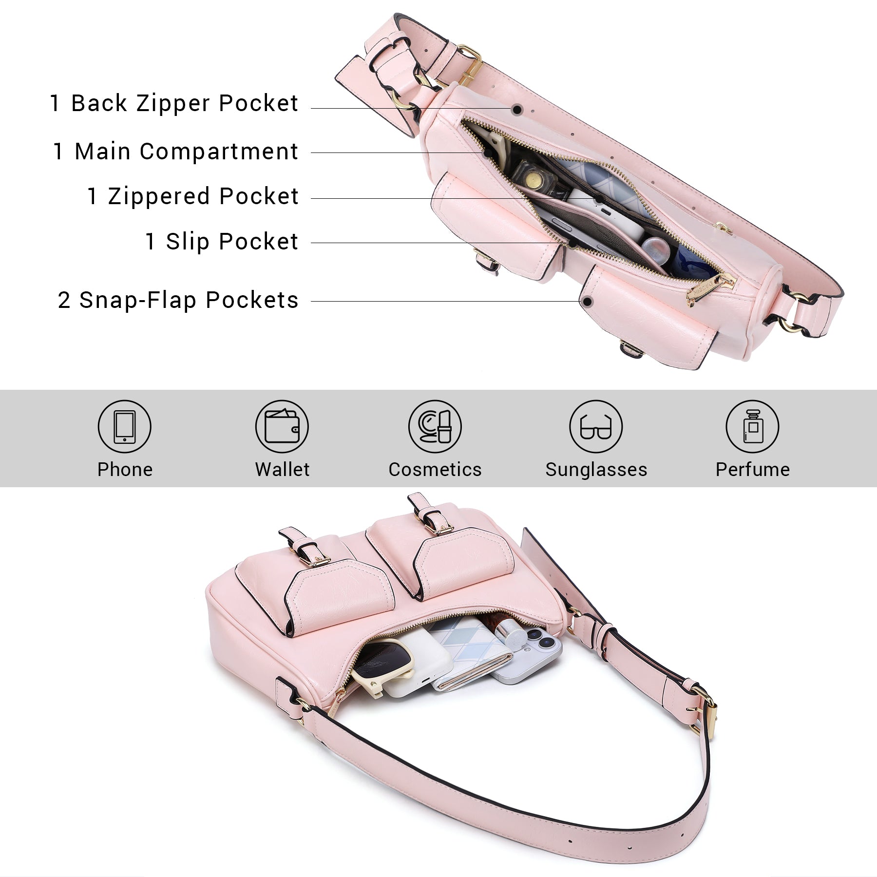 Retro Shoulder Purse for Women Faux Oiled Leather Hobo Bag Y2K Handbag with Buckle Pockets
