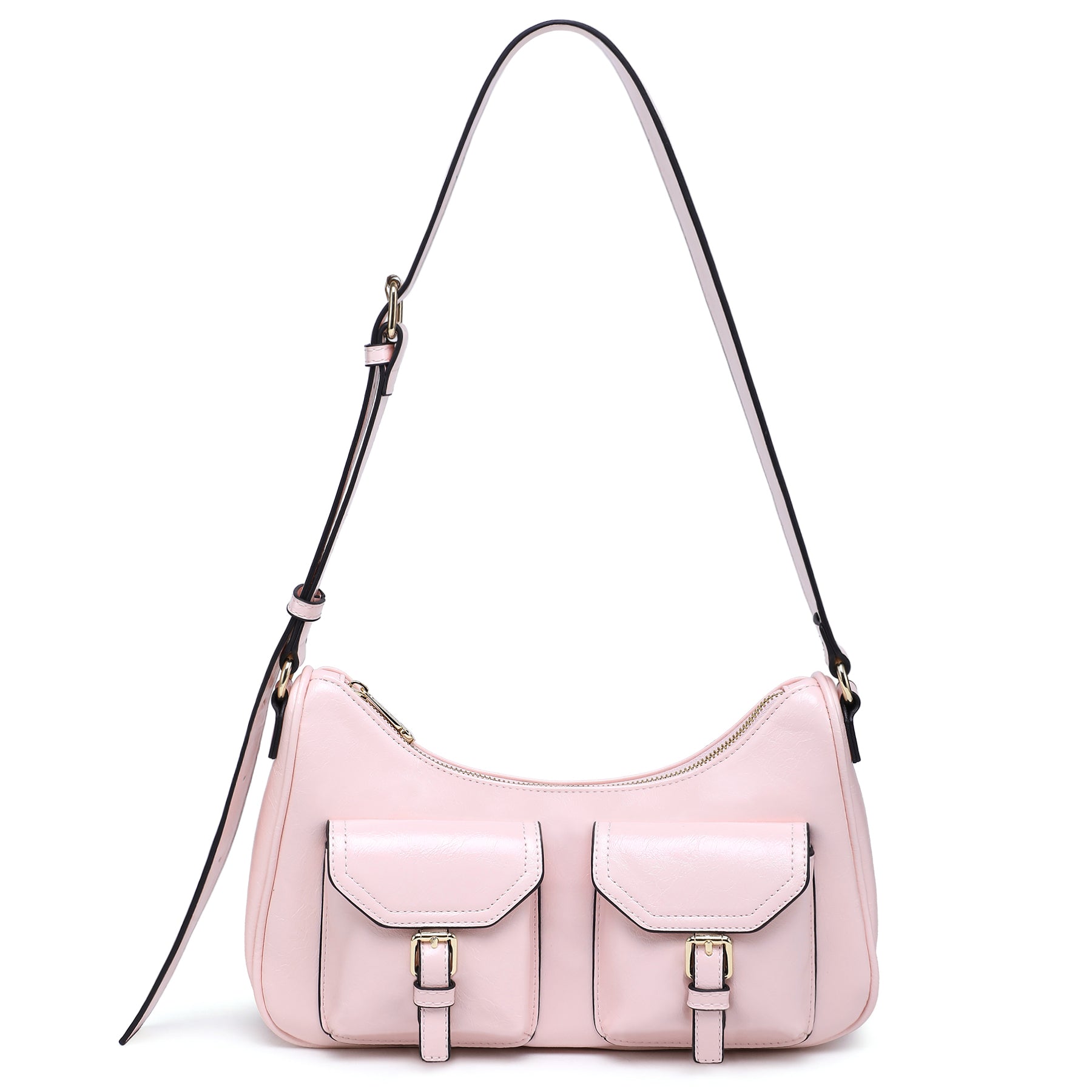Retro Shoulder Purse for Women Faux Oiled Leather Hobo Bag Y2K Handbag with Buckle Pockets