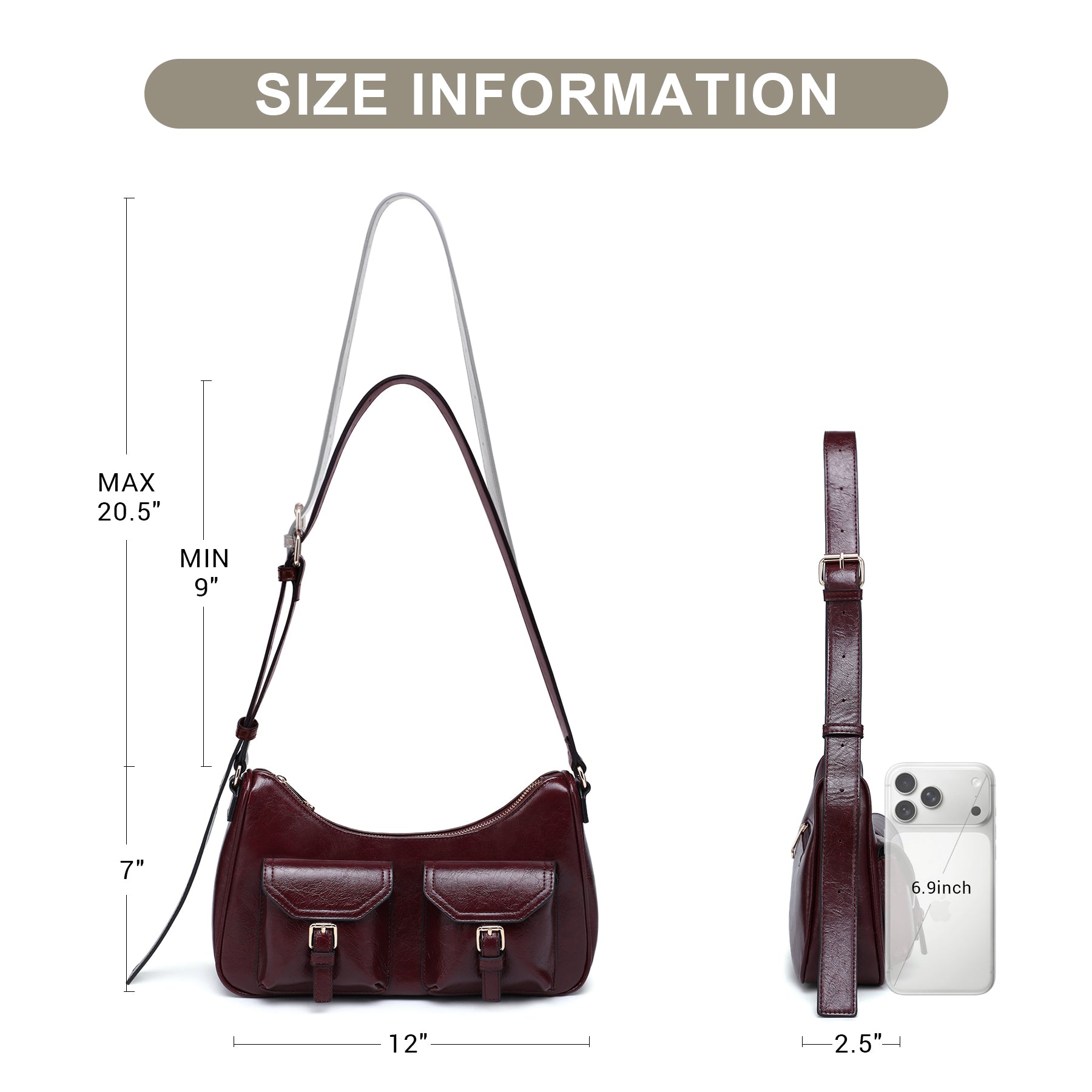 Retro Shoulder Purse for Women Faux Oiled Leather Hobo Bag Y2K Handbag with Buckle Pockets