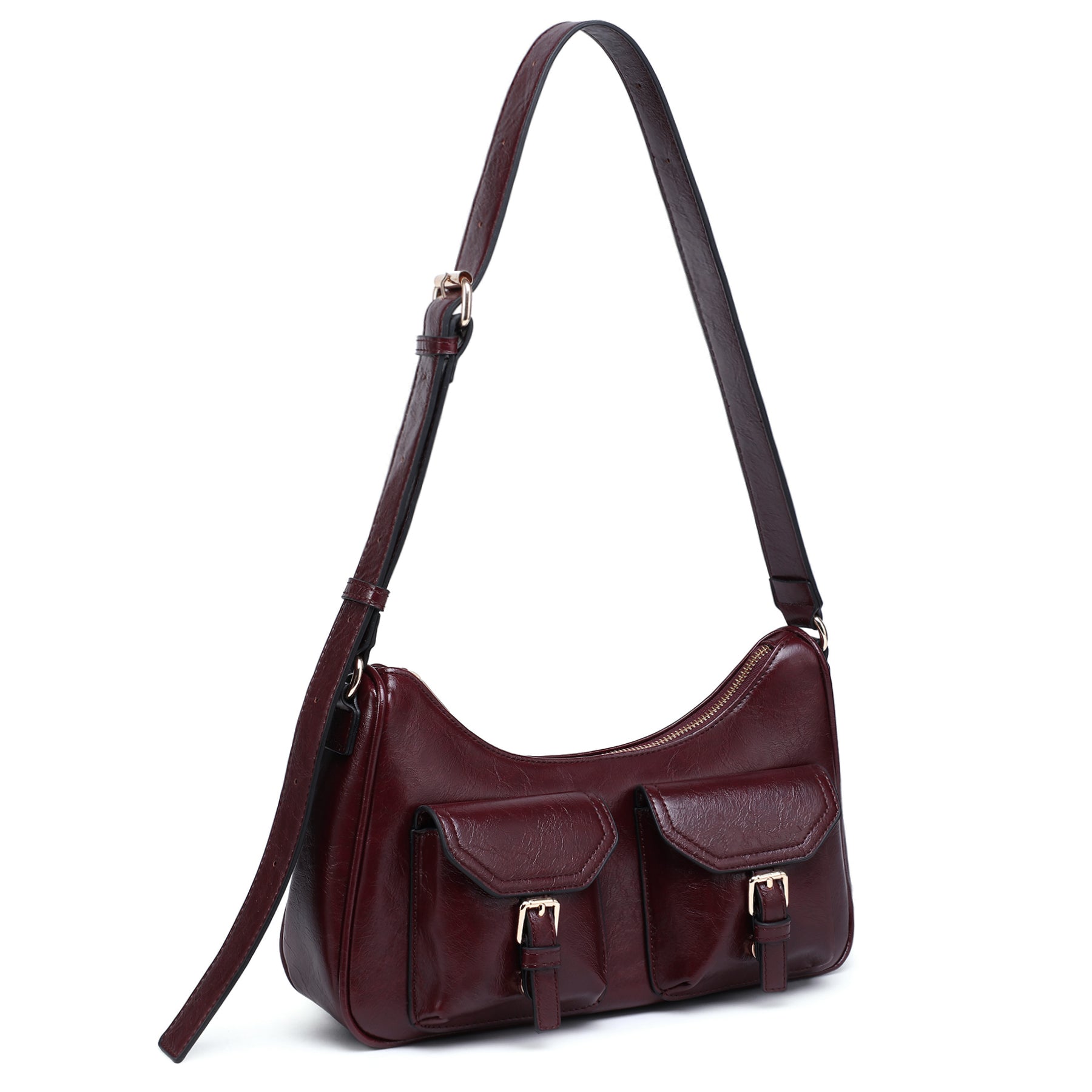 Retro Shoulder Purse for Women Faux Oiled Leather Hobo Bag Y2K Handbag with Buckle Pockets