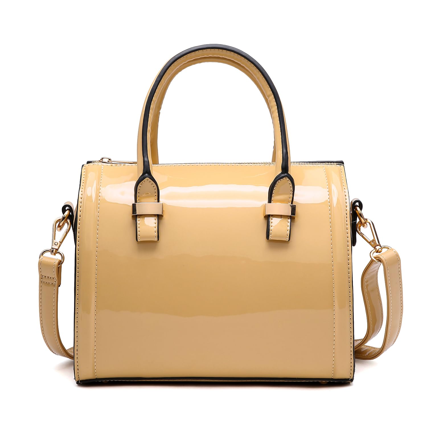 Shiny Patent Faux Leather Handbags Barrel Top Handle Purse Satchel Bag Shoulder Bag for Women