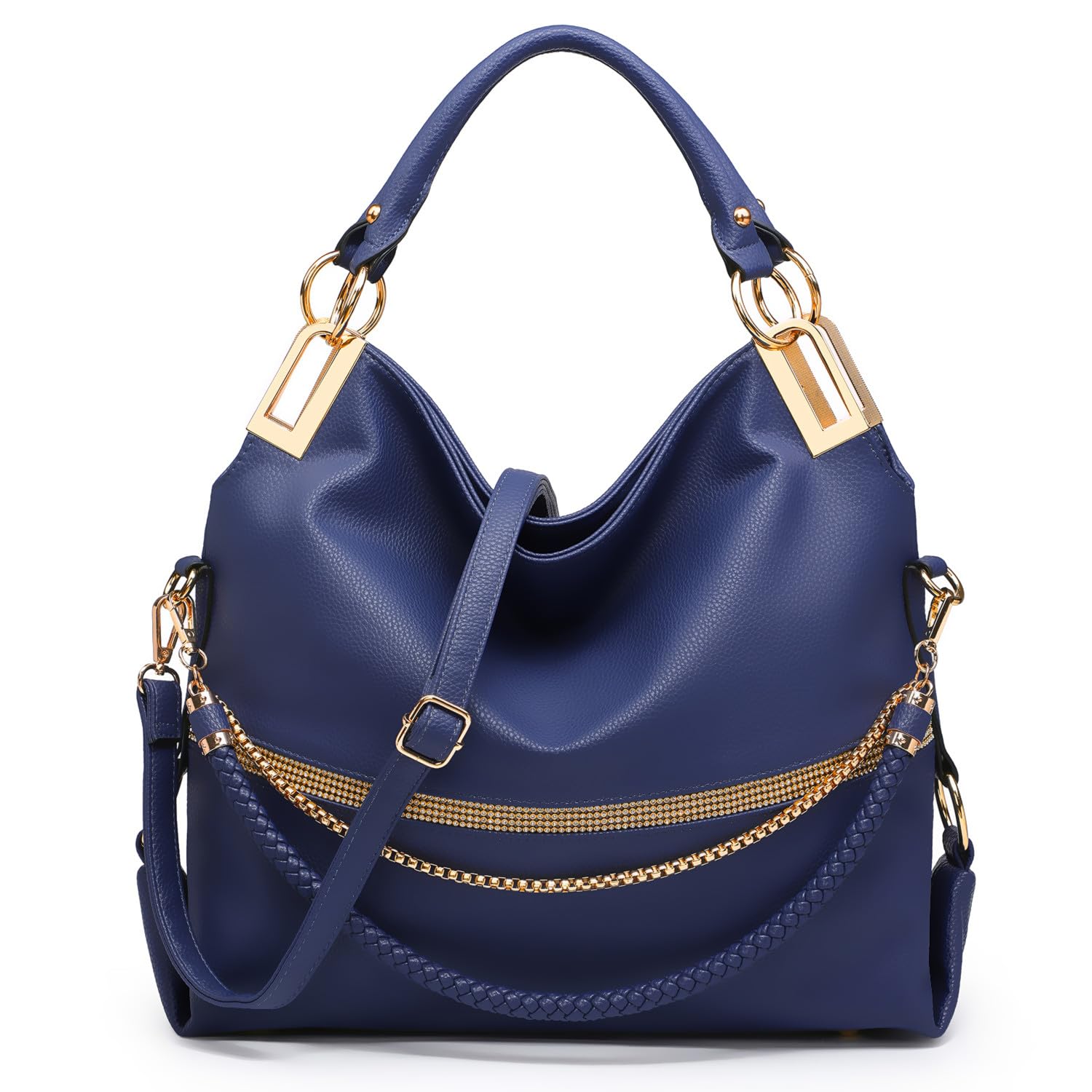 Women's Large Hobo Bag with Rhinestone Accents Vegan Leather Tote Purse Shoulder Handbag for Ladies