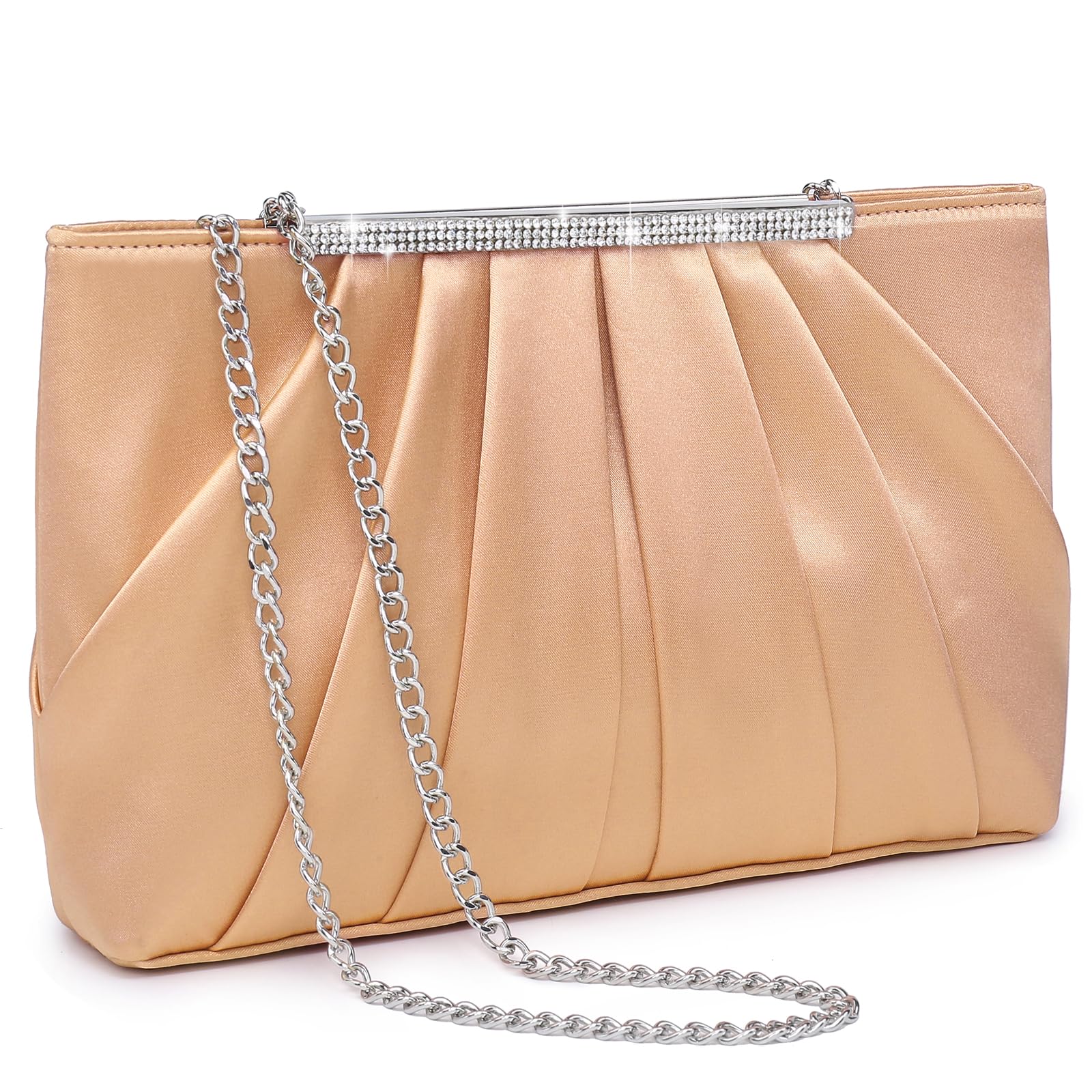Elegant Pleated Evening Clutch Bags for Women Formal Handbags Purses for Wedding Party Prom with Sparkly Rhinestones