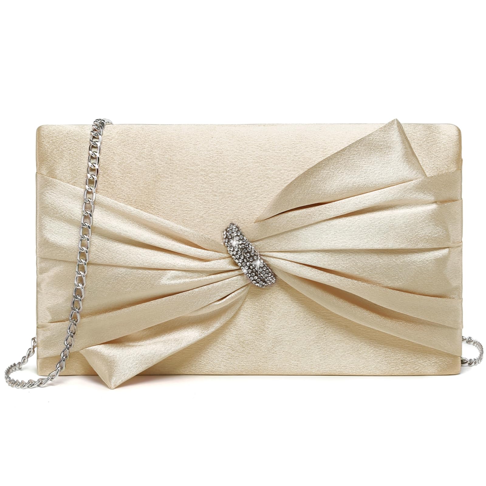 Women Elegant Satin Bow Flap Evening Bag Rhinestone Clutch Purse Handbag Formal/Wedding/Prom/Party
