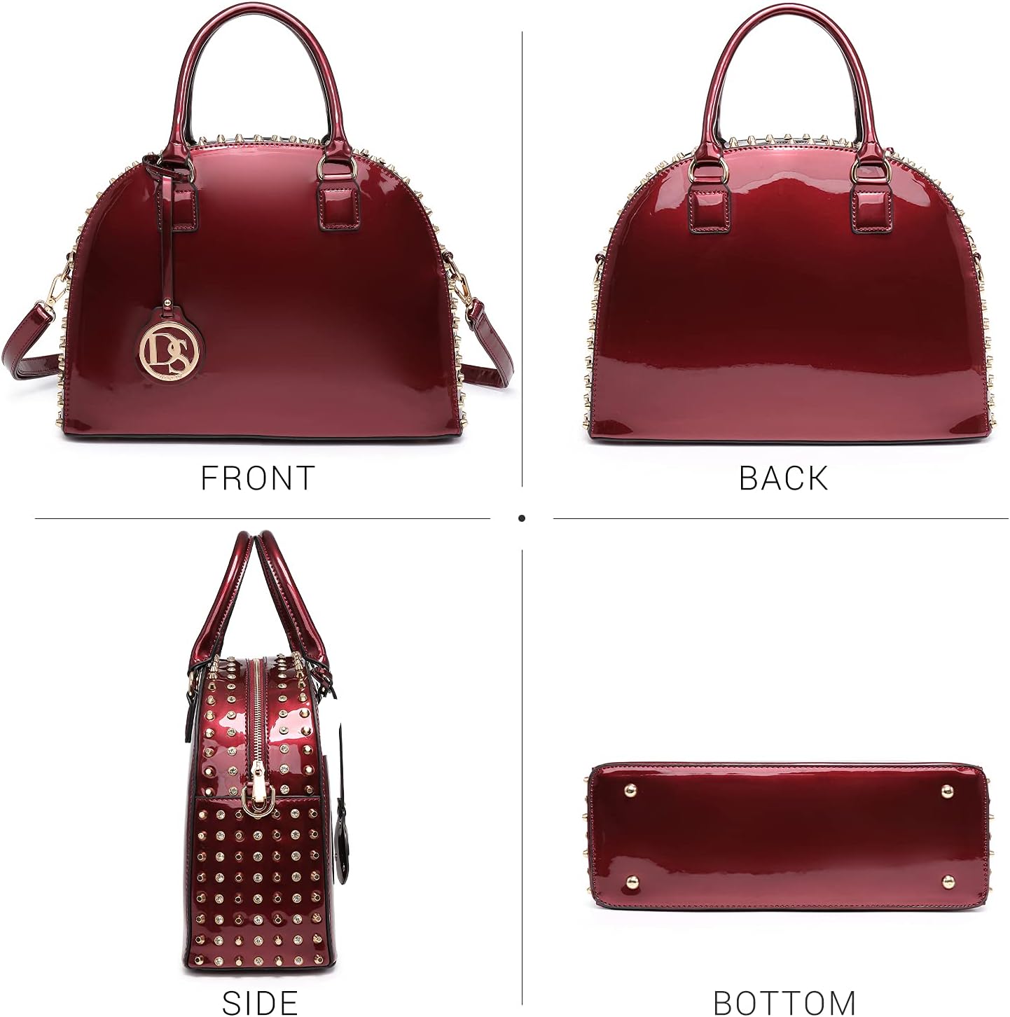 Women Patent Leather Purses Handbags Dome Satchel Purse Work Tote Structured Shoulder Bag with Long Strap