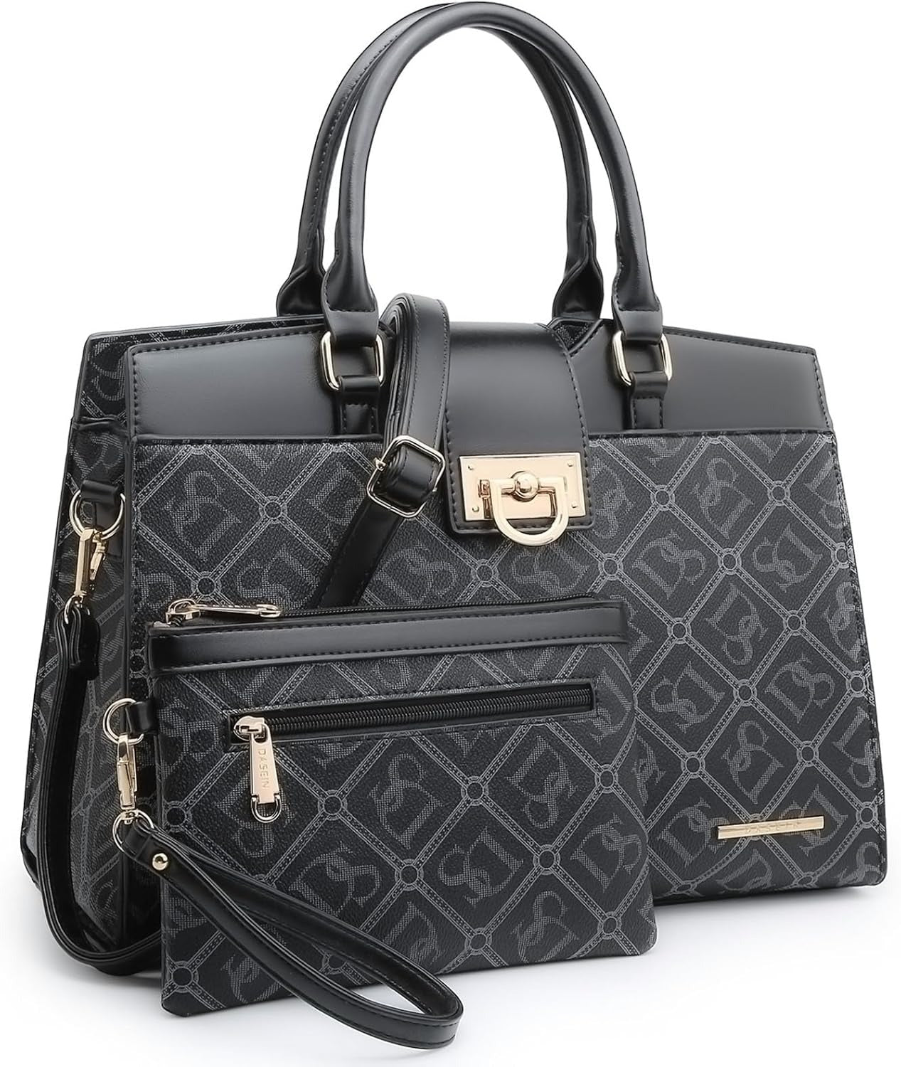 Handbags for Women Purses Monogram Satchel Purse Large Tote Ladies Handbag Shoulder Bags Top Handle Work Bag 2pcs Set