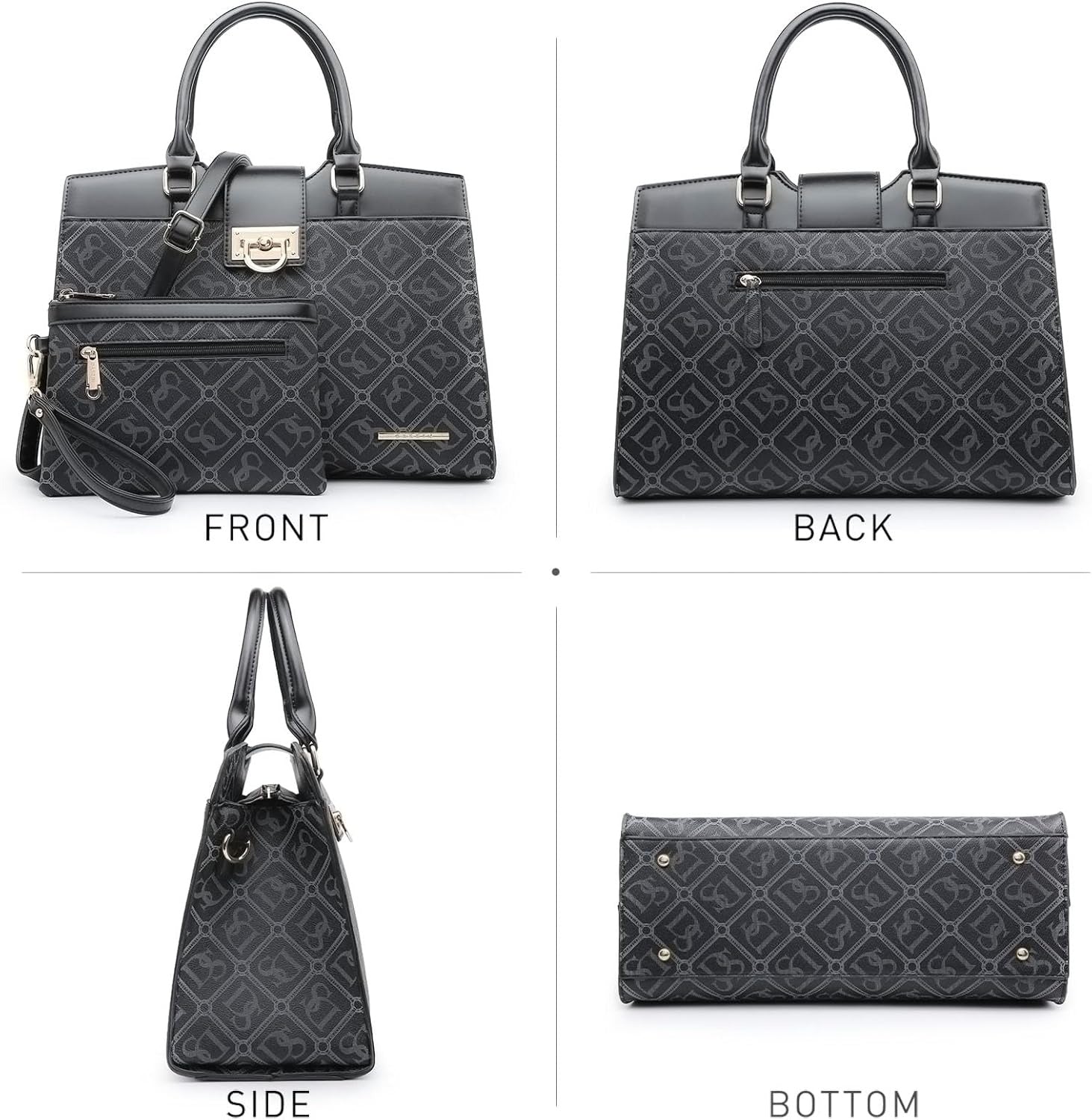 Handbags for Women Purses Monogram Satchel Purse Large Tote Ladies Handbag Shoulder Bags Top Handle Work Bag 2pcs Set