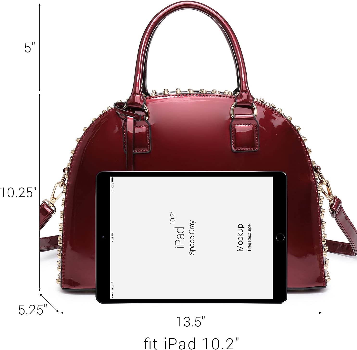 Women Patent Leather Purses Handbags Dome Satchel Purse Work Tote Structured Shoulder Bag with Long Strap