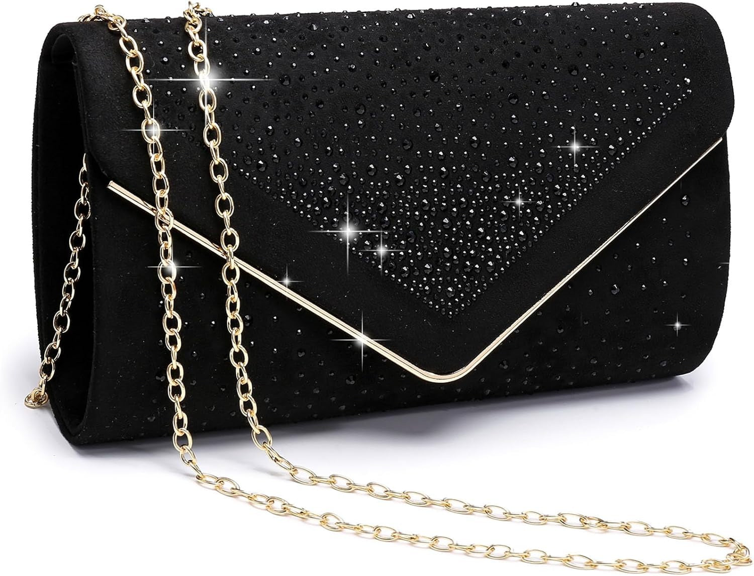 Women Rhinestone Evening Bag Faux Suede Clutch Formal Party Sparkly Purses Cocktail Wedding Handbag
