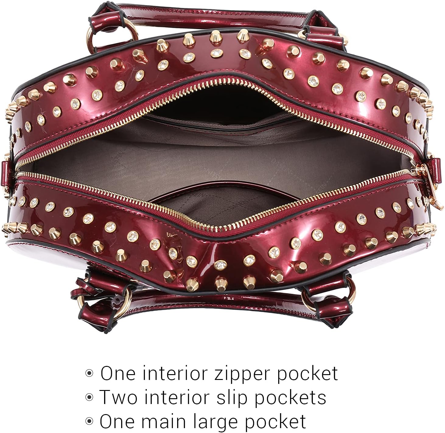 Women Patent Leather Purses Handbags Dome Satchel Purse Work Tote Structured Shoulder Bag with Long Strap