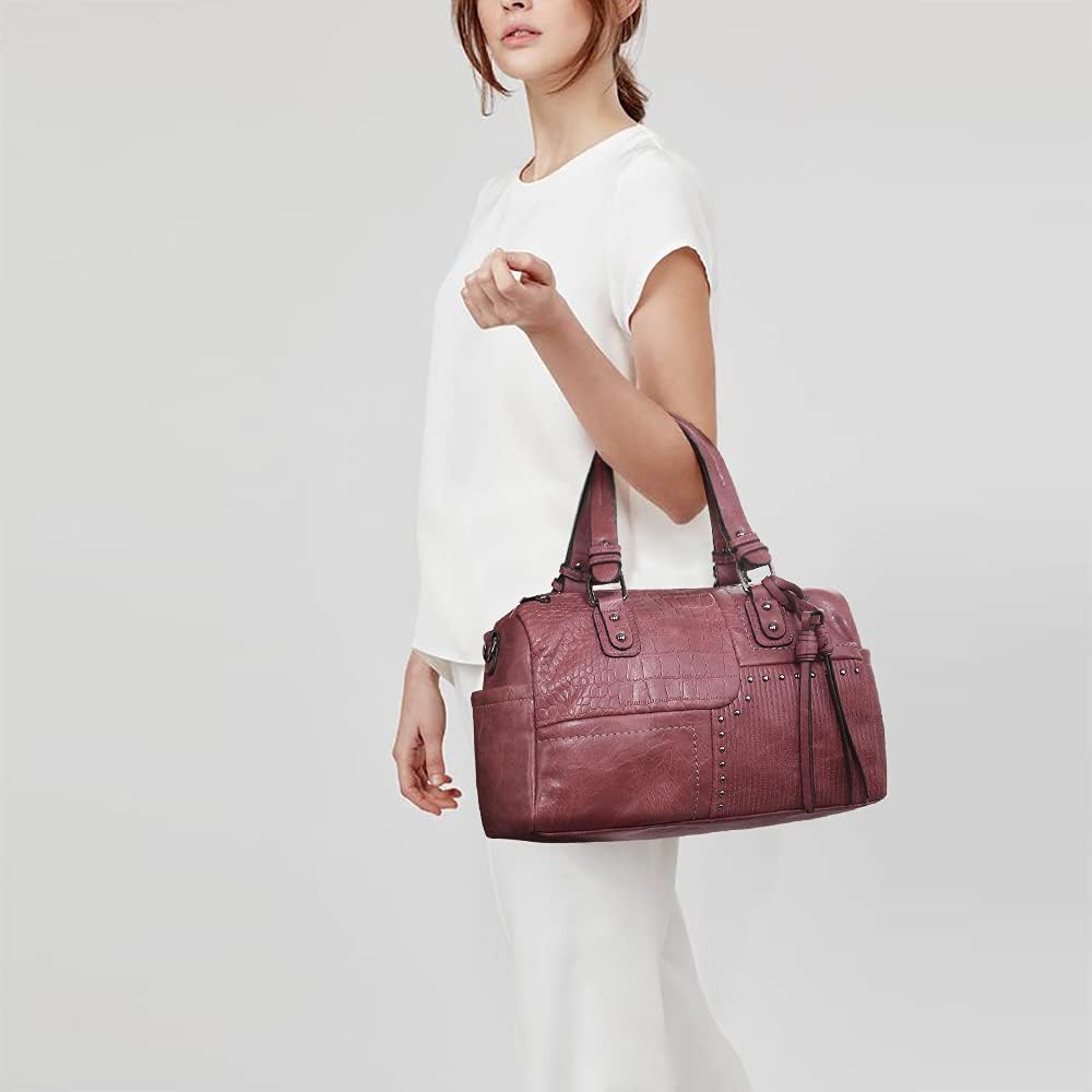 Women Soft Vegan Leather Barrel Bags Large Hobo Top Handle Work Totes Satchel Handbags Shoulder Purse