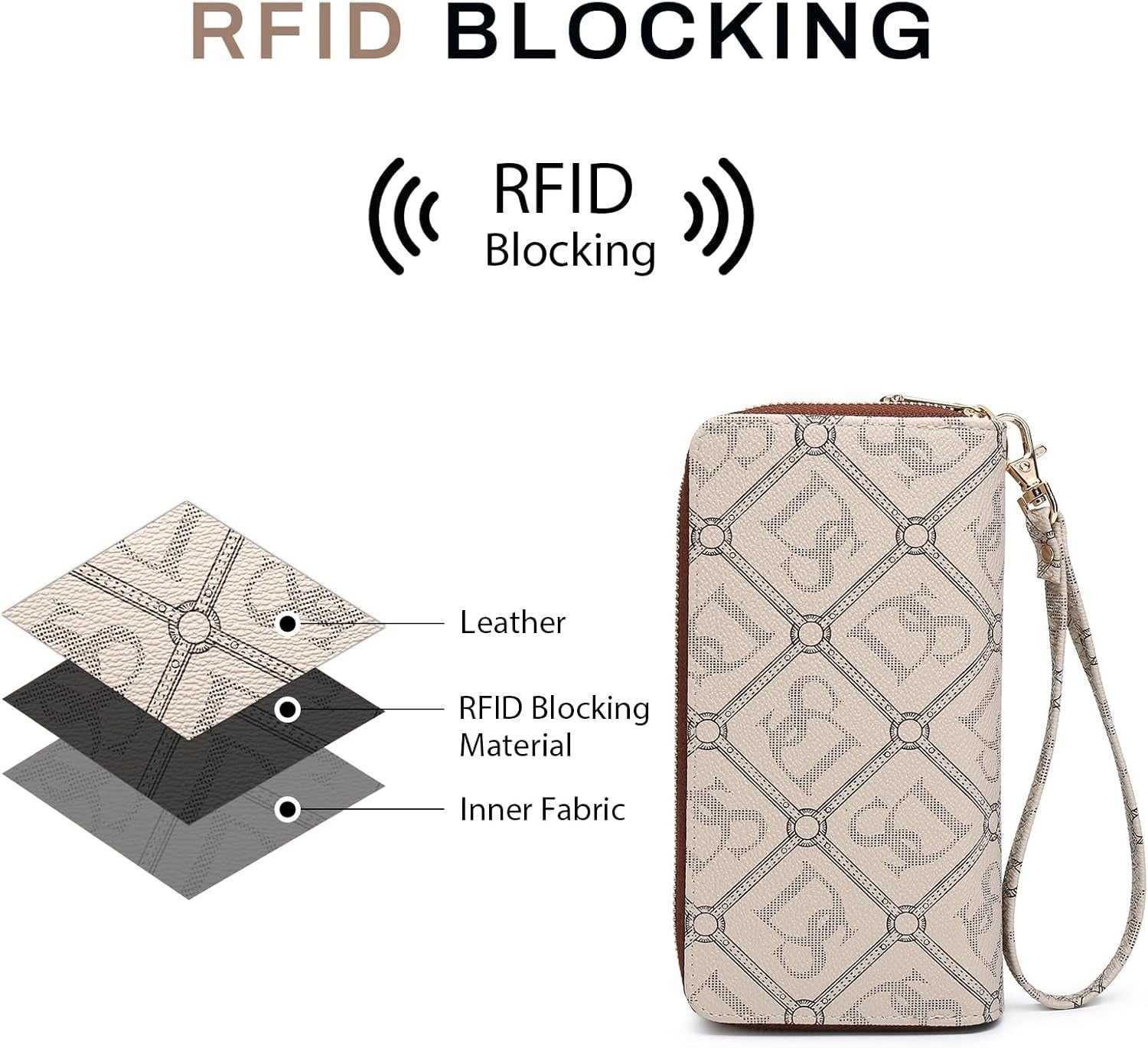 RFID Blocking Wallet Purse for Women Large Capacity Wristlet Clutch Bag Multi Card Holder Phone Case with Wrist Strap