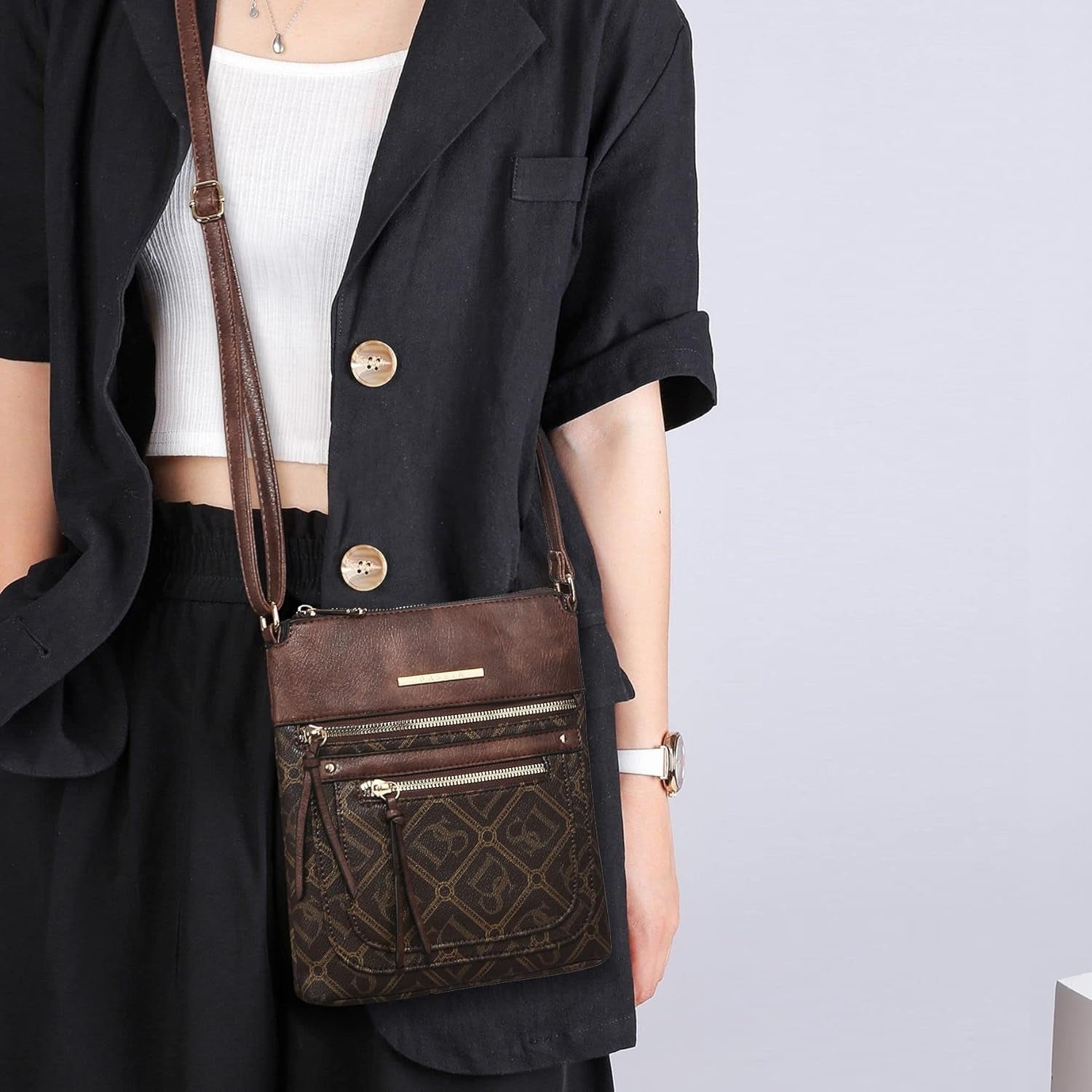 Crossbody Purse for Women Vegan Leather Shoulder Handbags Messenger Bags with Multi Zipper Pockets