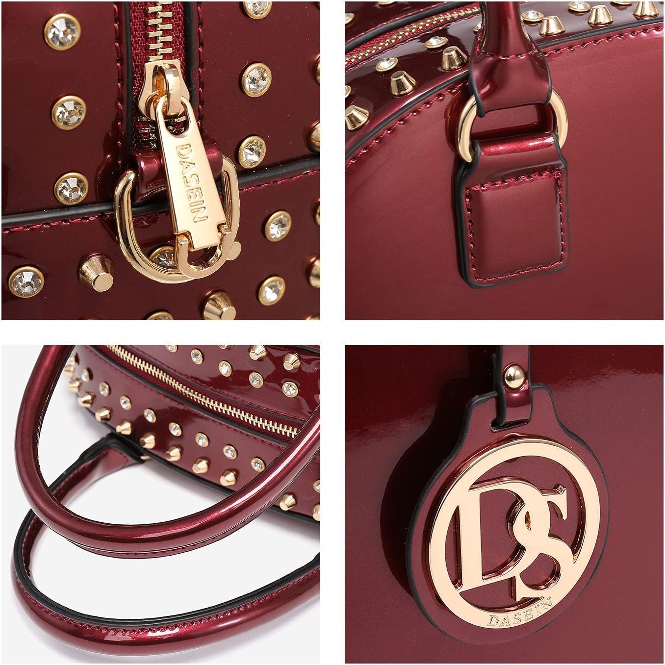Women Patent Leather Purses Handbags Dome Satchel Purse Work Tote Structured Shoulder Bag with Long Strap