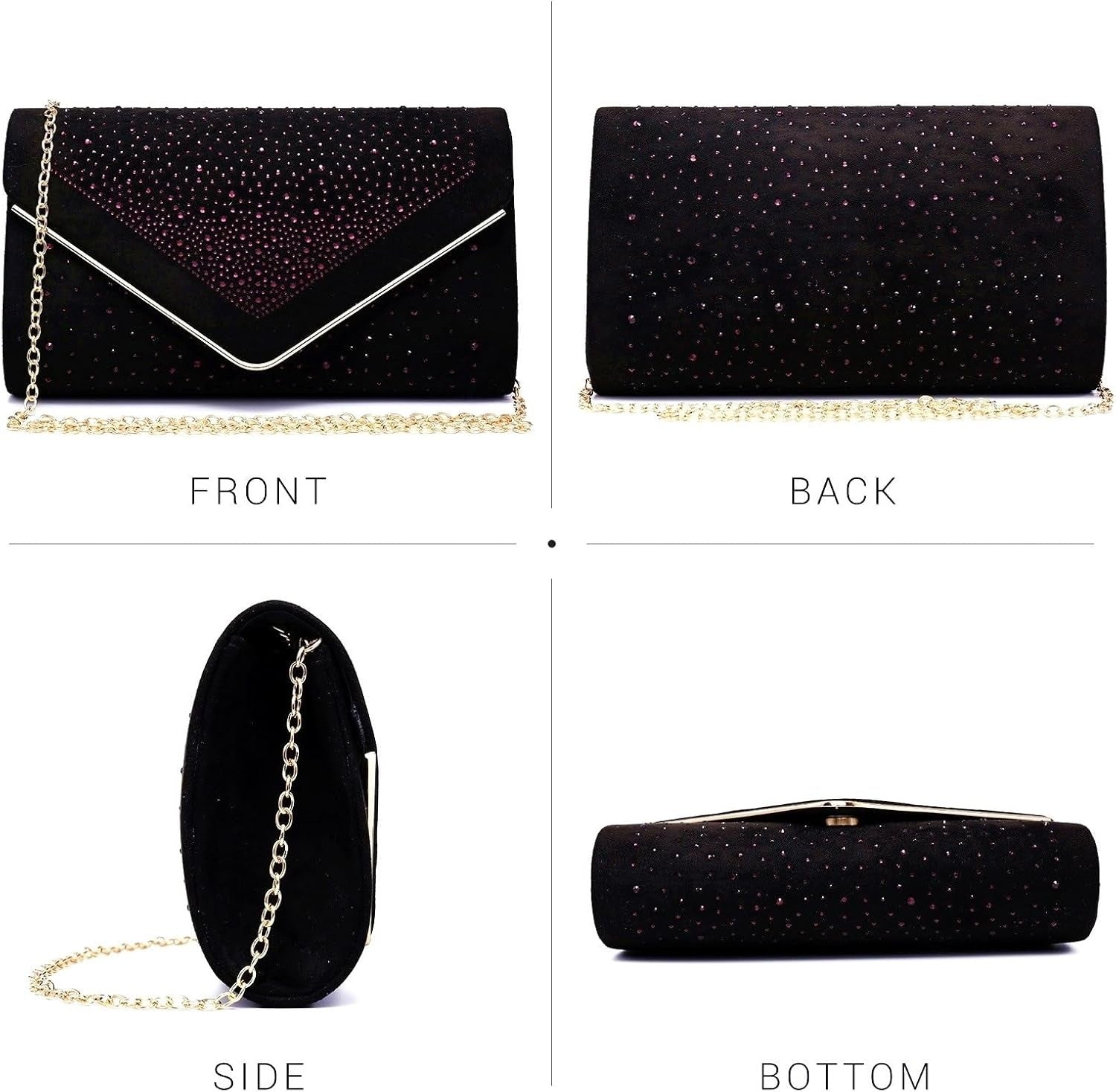 Women Rhinestone Evening Bag Faux Suede Clutch Formal Party Sparkly Purses Cocktail Wedding Handbag