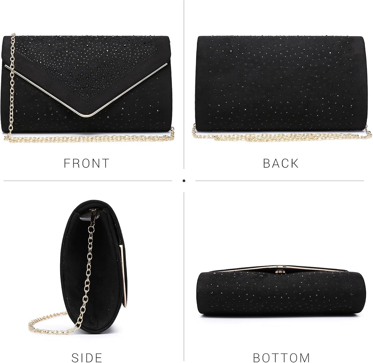 Women Rhinestone Evening Bag Faux Suede Clutch Formal Party Sparkly Purses Cocktail Wedding Handbag