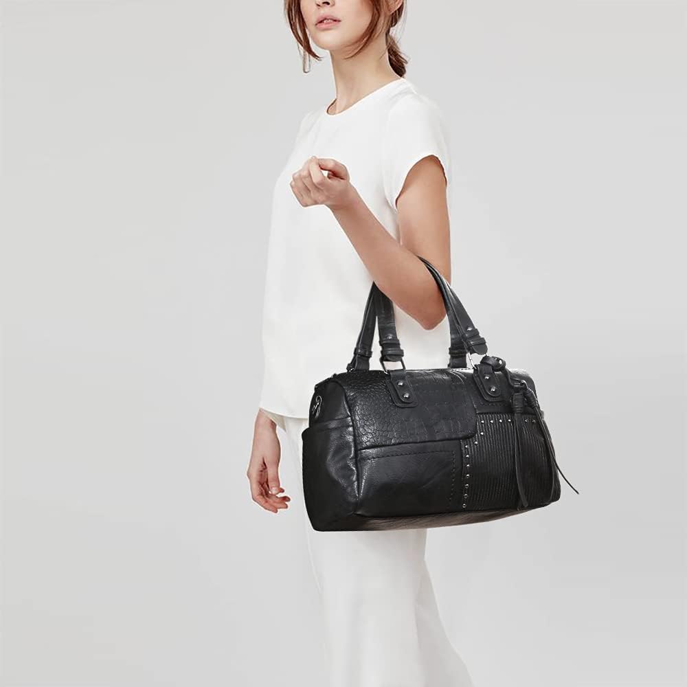 Women Soft Vegan Leather Barrel Bags Large Hobo Top Handle Work Totes Satchel Handbags Shoulder Purse