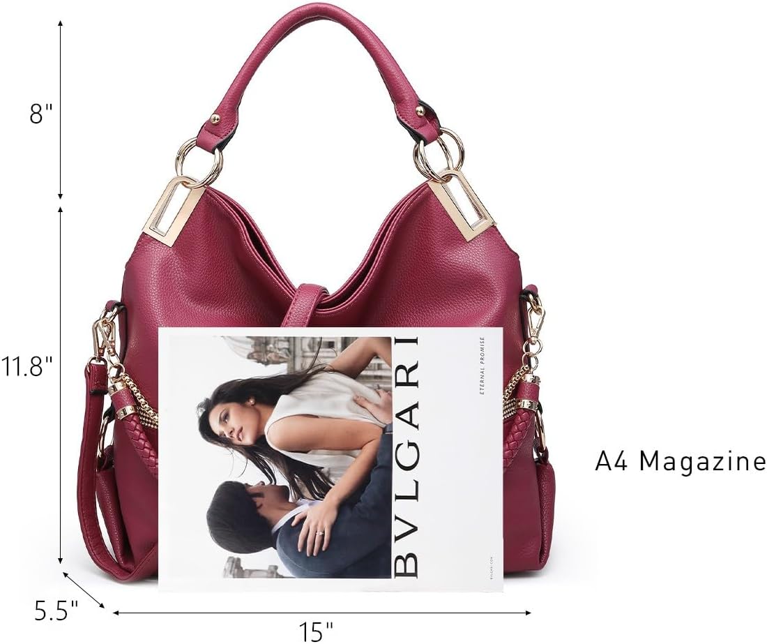 Women's Large Hobo Bag with Rhinestone Accents Vegan Leather Tote Purse Shoulder Handbag for Ladies
