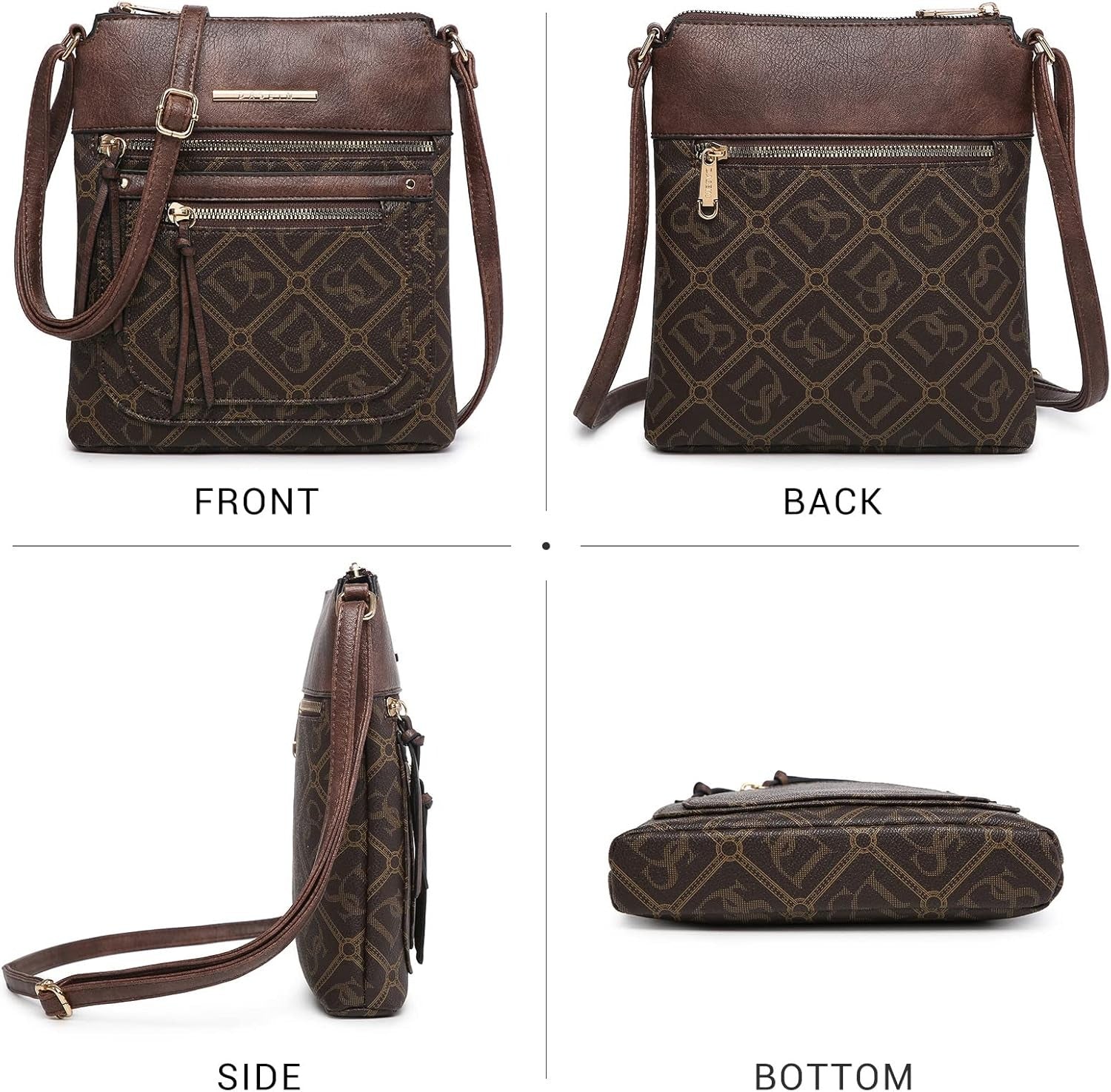 Crossbody Purse for Women Vegan Leather Shoulder Handbags Messenger Bags with Multi Zipper Pockets
