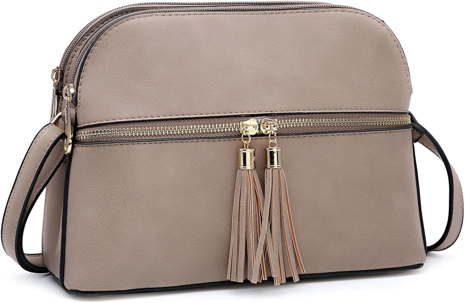 Women Tassel Zipper Pocket Crossbody Bag Shoulder Purse Fashion Travel Bag with Multi Pockets
