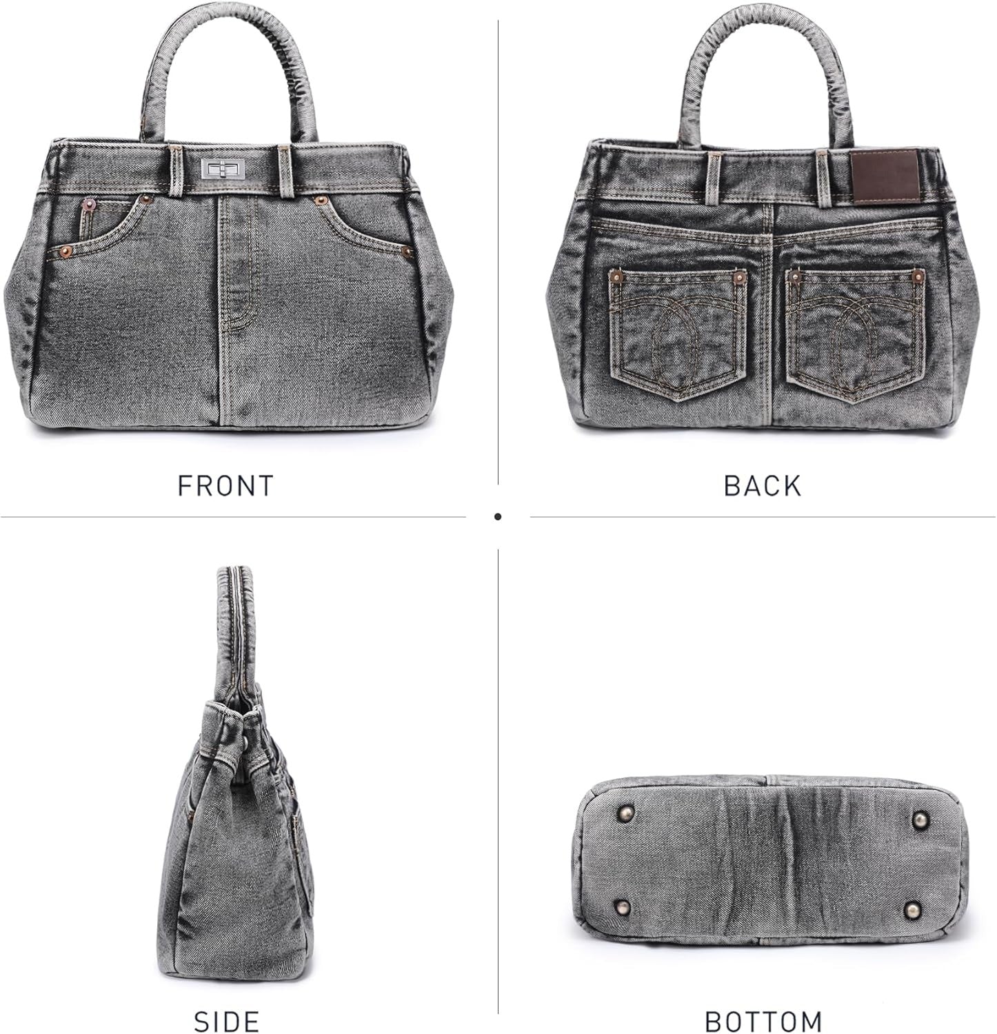 Trendy Denim Crossbody Bag Lightweight Satchel Shoulder Purse Handbag for Women w/Turn-Lock/Long Strap/Top Handle