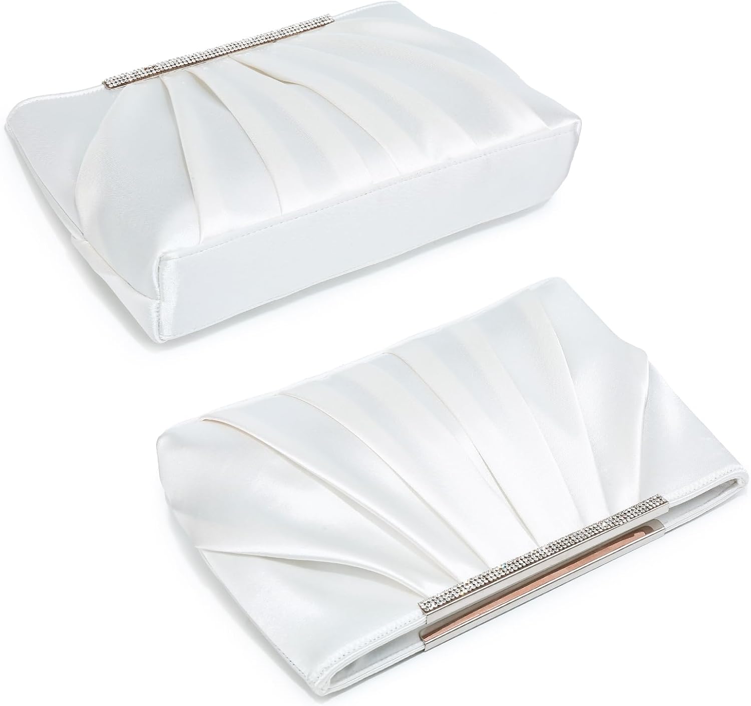 Elegant Pleated Evening Clutch Bags for Women Formal Handbags Purses for Wedding Party Prom with Sparkly Rhinestones