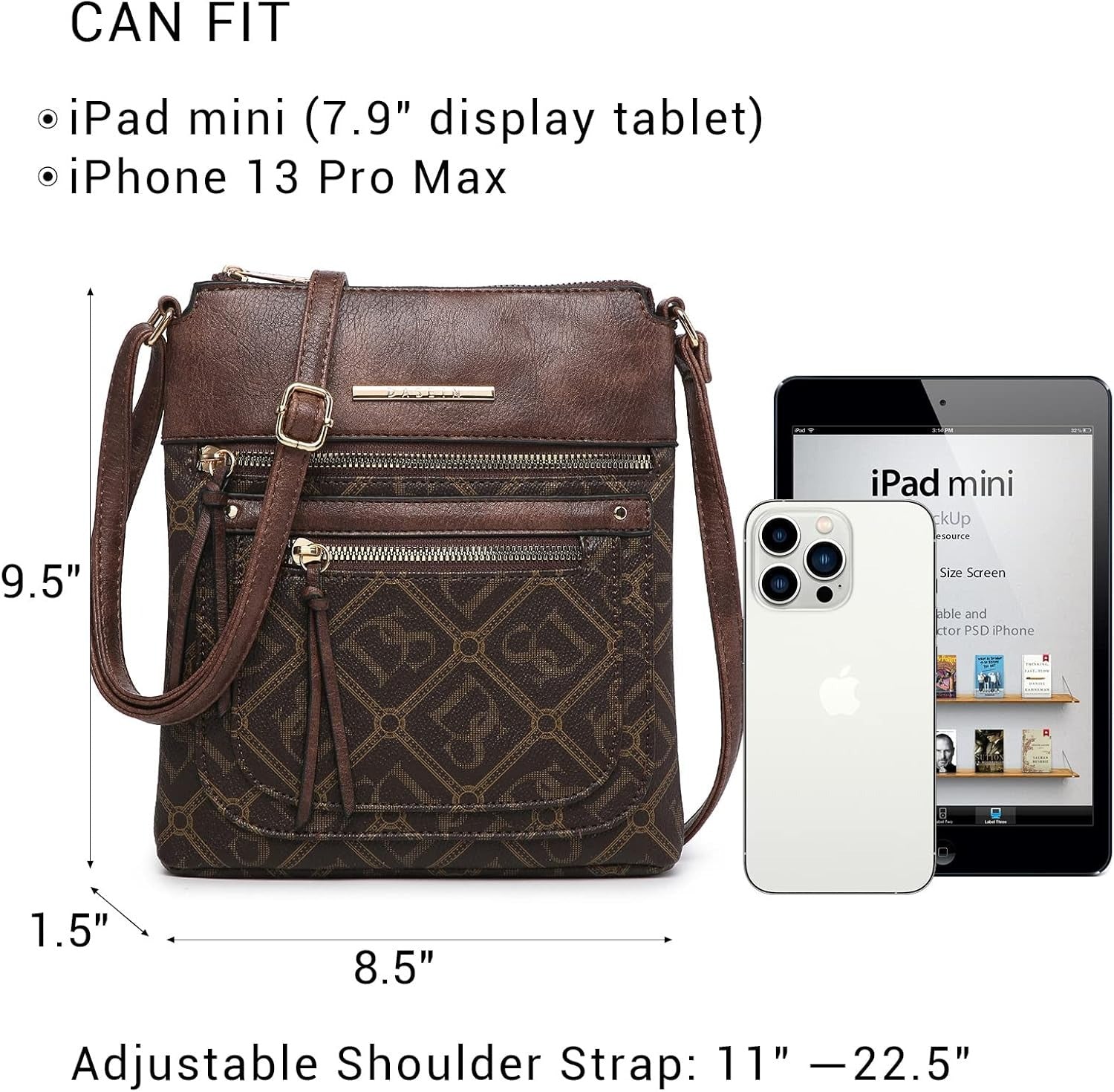 Crossbody Purse for Women Vegan Leather Shoulder Handbags Messenger Bags with Multi Zipper Pockets