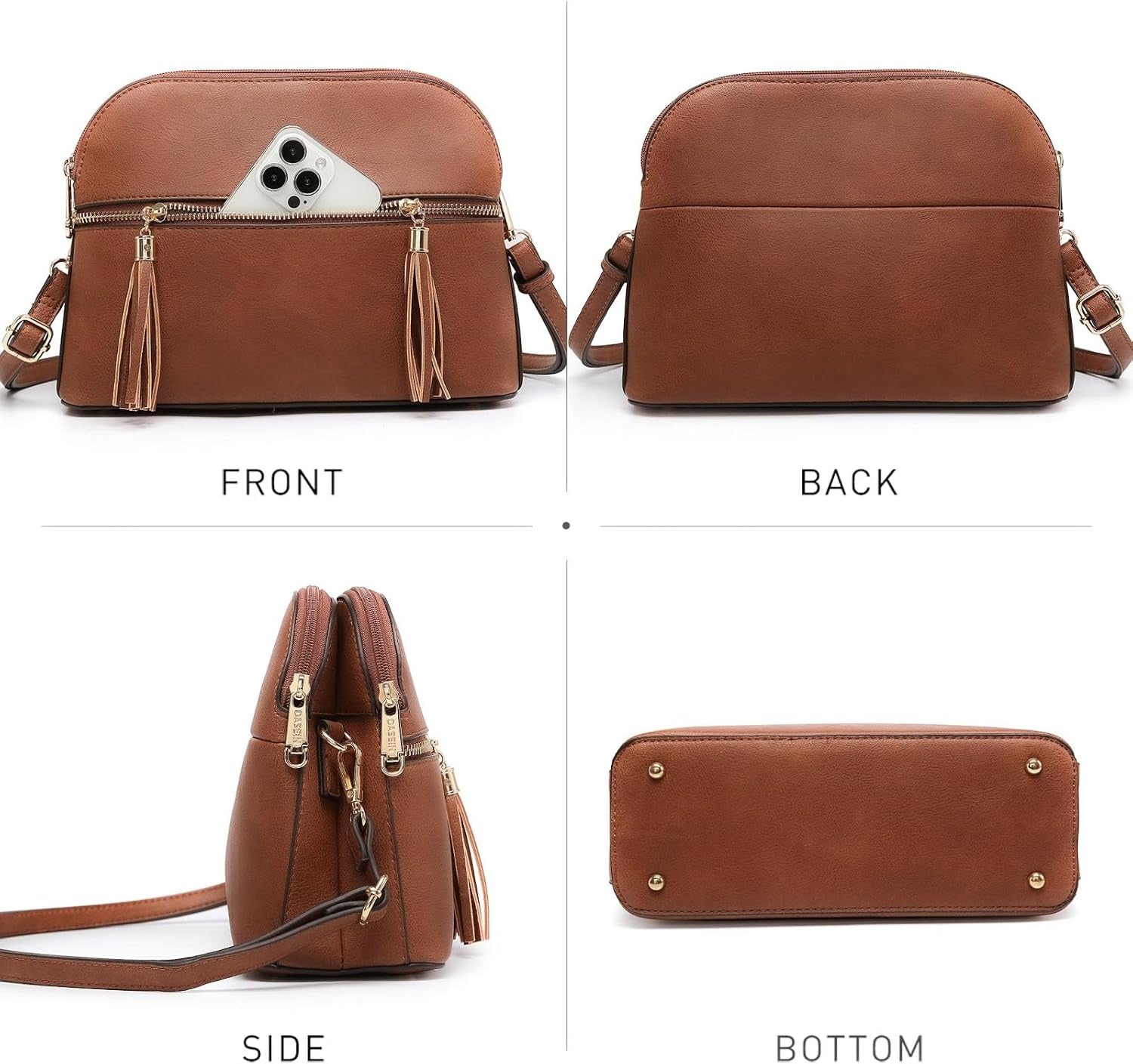 Women Tassel Zipper Pocket Crossbody Bag Shoulder Purse Fashion Travel Bag with Multi Pockets