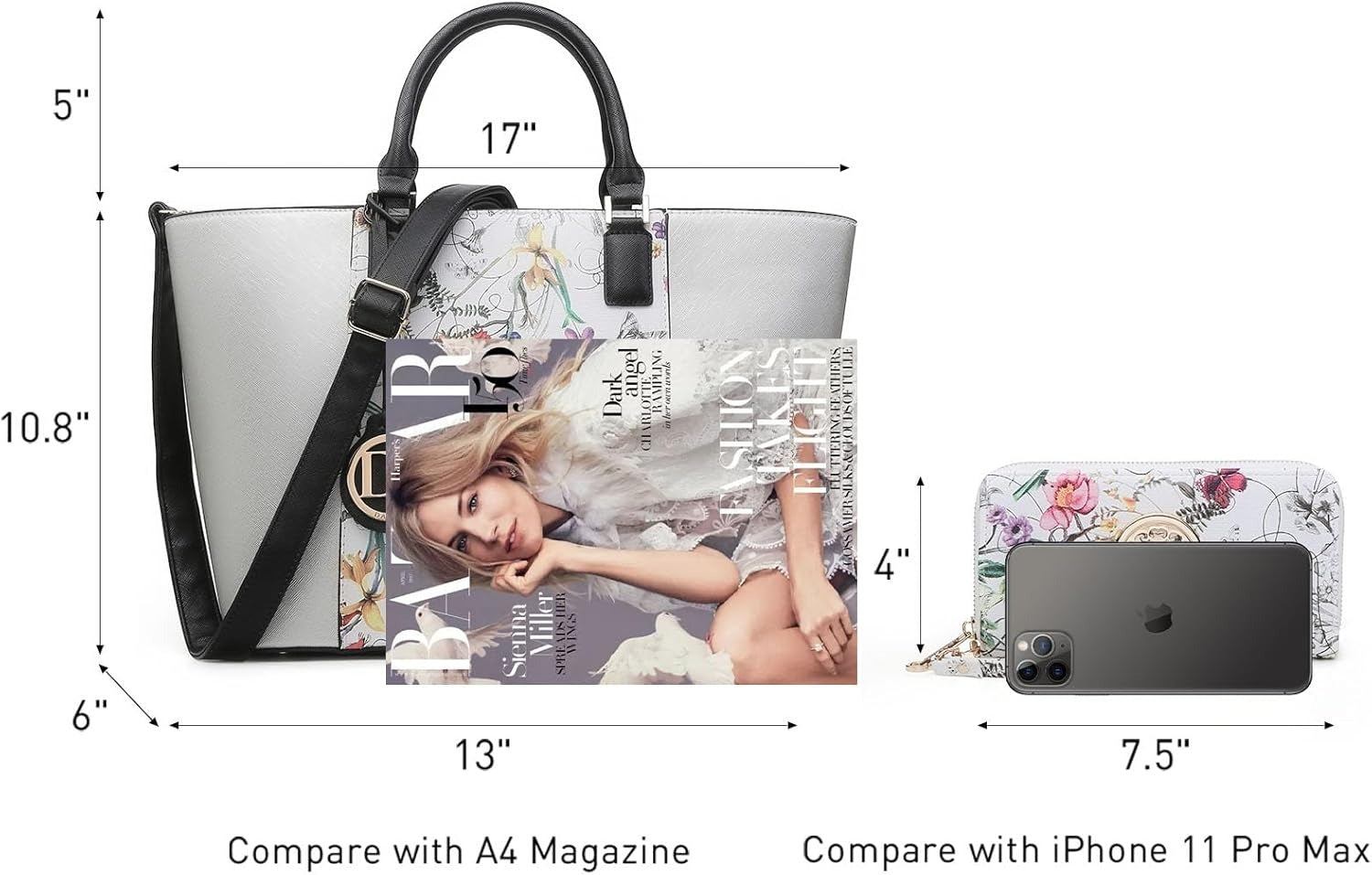 Satchel Purse Handbag for Women Large Shoulder Work Tote Bag With Matching Wallet