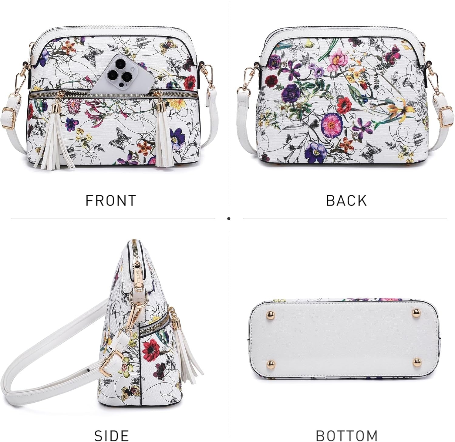 Women Tassel Zipper Pocket Crossbody Bag Shoulder Purse with Multi Pockets