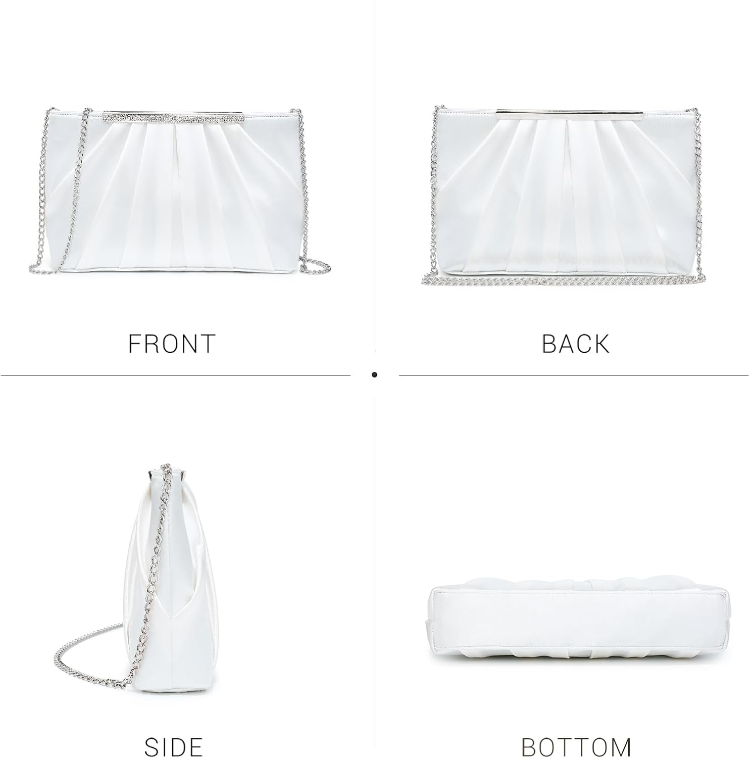 Elegant Pleated Evening Clutch Bags for Women Formal Handbags Purses for Wedding Party Prom with Sparkly Rhinestones