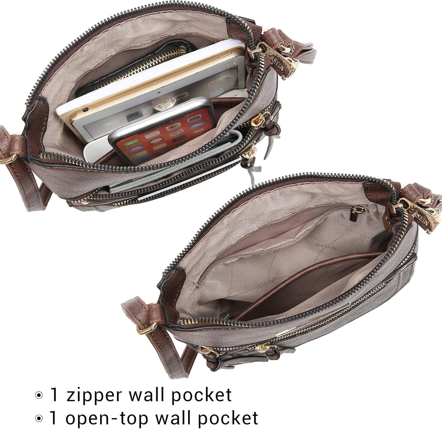 Crossbody Purse for Women Vegan Leather Shoulder Handbags Messenger Bags with Multi Zipper Pockets