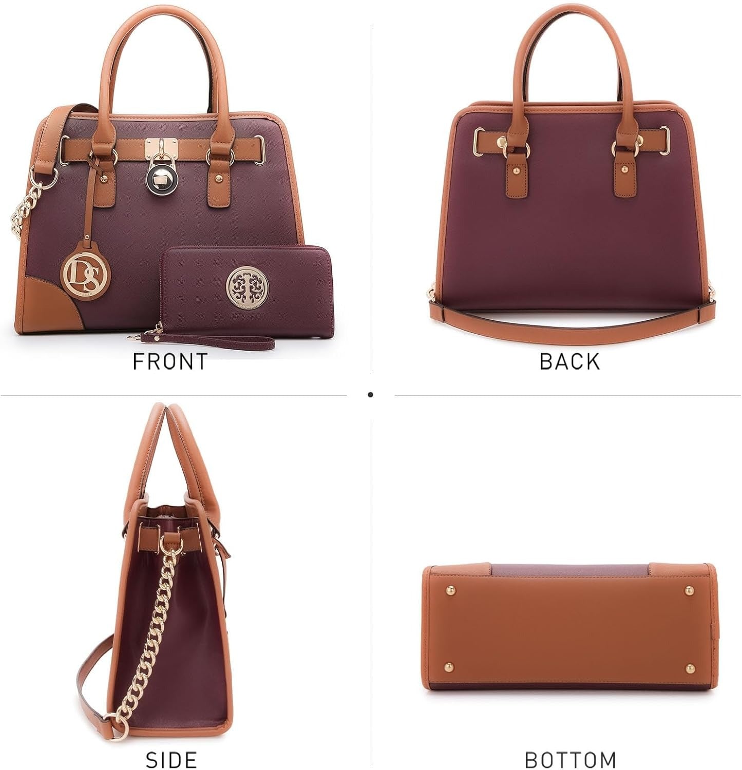 Women Handbags Top Handle Satchel Purse Shoulder Bag Hobo Bag Work Bag Set 2pcs