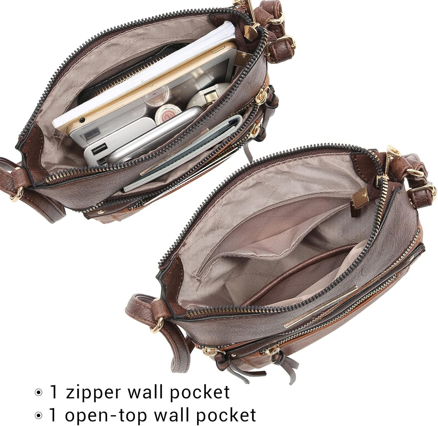 Crossbody Purse for Women Vegan Leather Shoulder Handbags Messenger Bags with Multi Zipper Pockets