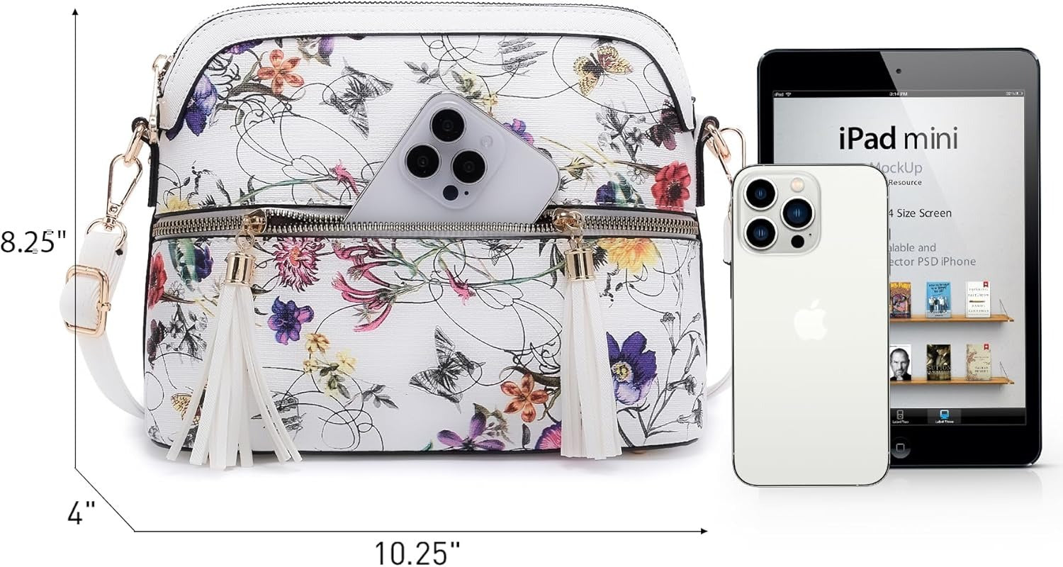 Women Tassel Zipper Pocket Crossbody Bag Shoulder Purse with Multi Pockets