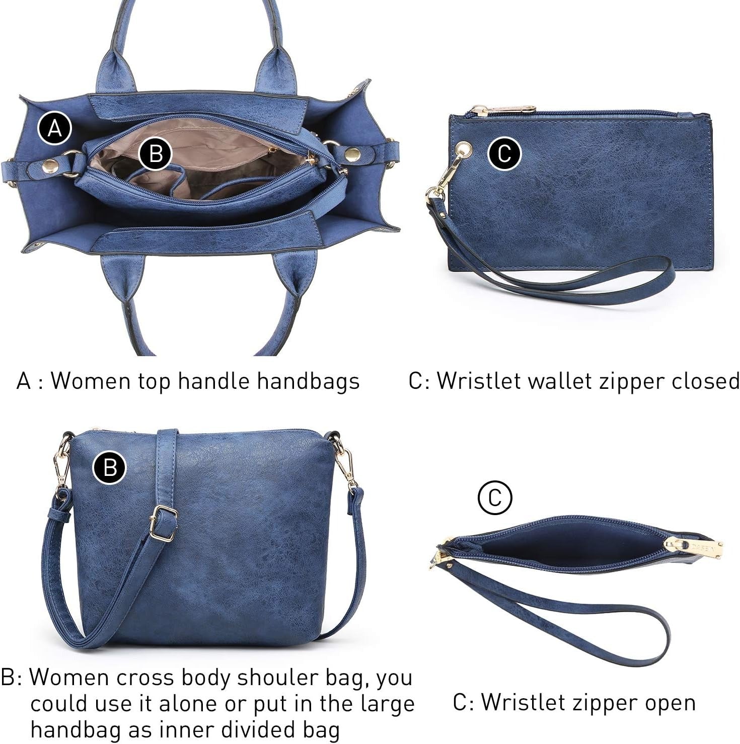 Purses Handbags for Women Tote Wallet Set Top Handle Satchel Shoulder Hobo Bag 3pcs