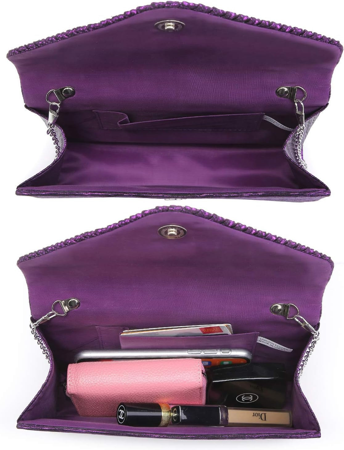 Ladies Frosted Satin Evening Clutch Purse Bag Crossbody Handbags Party Prom Wedding Envelope