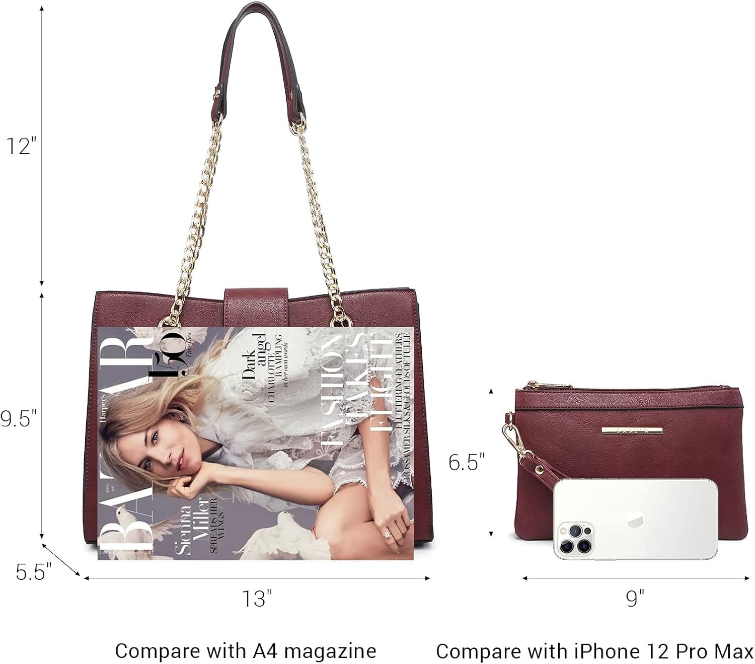 Leather Handbag Tote Hobo Bag for Women Shoulder Purse Top Handle Satchel Bag with Matching Clutch