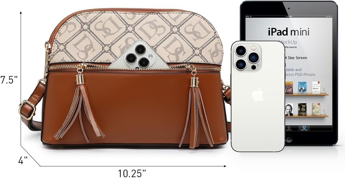 Women Tassel Zipper Pocket Crossbody Bag Shoulder Purse Fashion Travel Bag with Multi Pockets