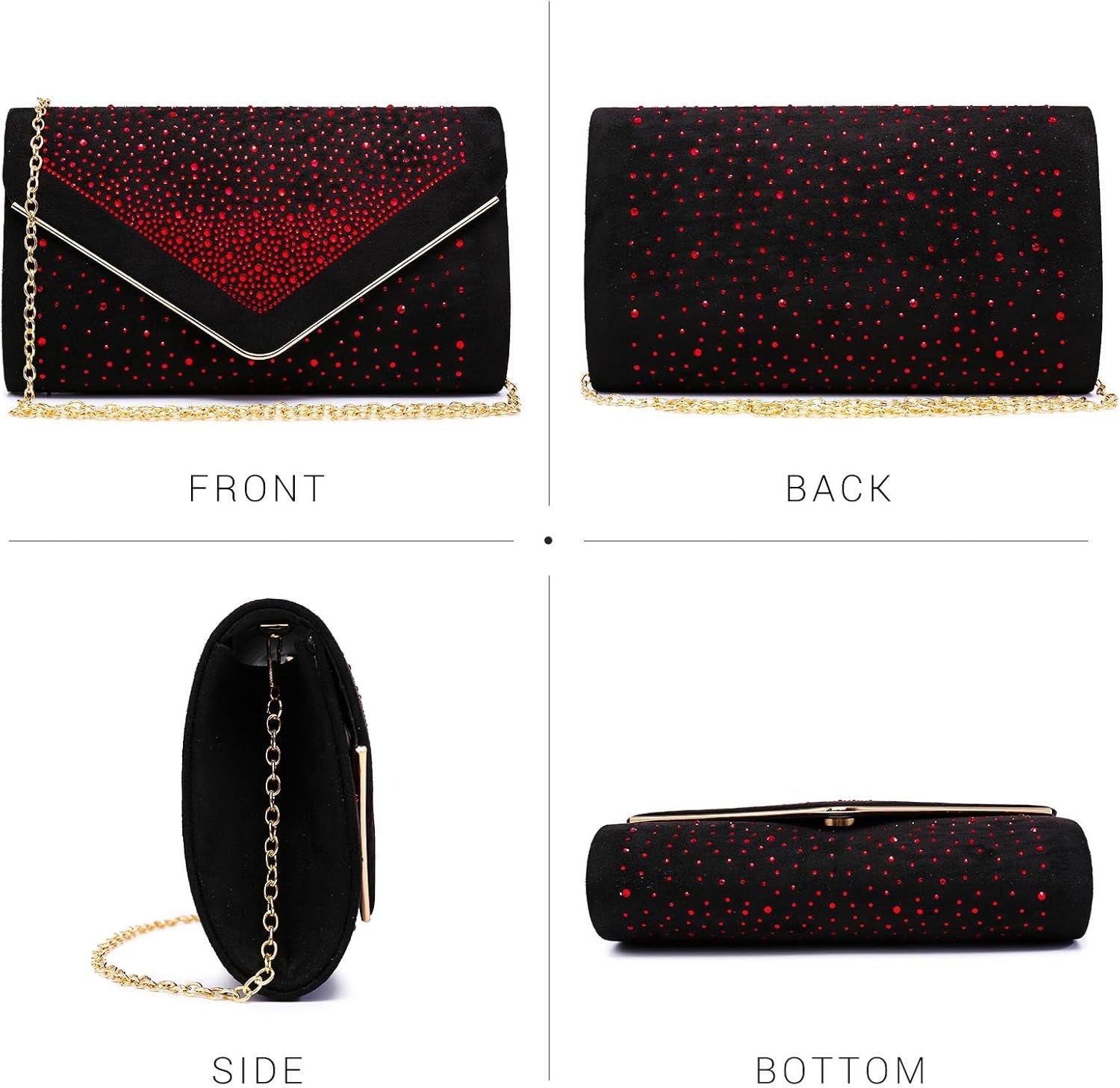 Women Rhinestone Evening Bag Faux Suede Clutch Formal Party Sparkly Purses Cocktail Wedding Handbag