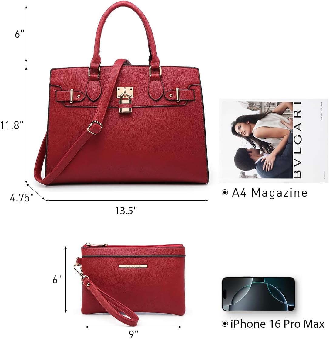 Women Handbags and Purses Ladies Shoulder Bag Top Handle Satchel Tote Work Bag with Matching Clutch