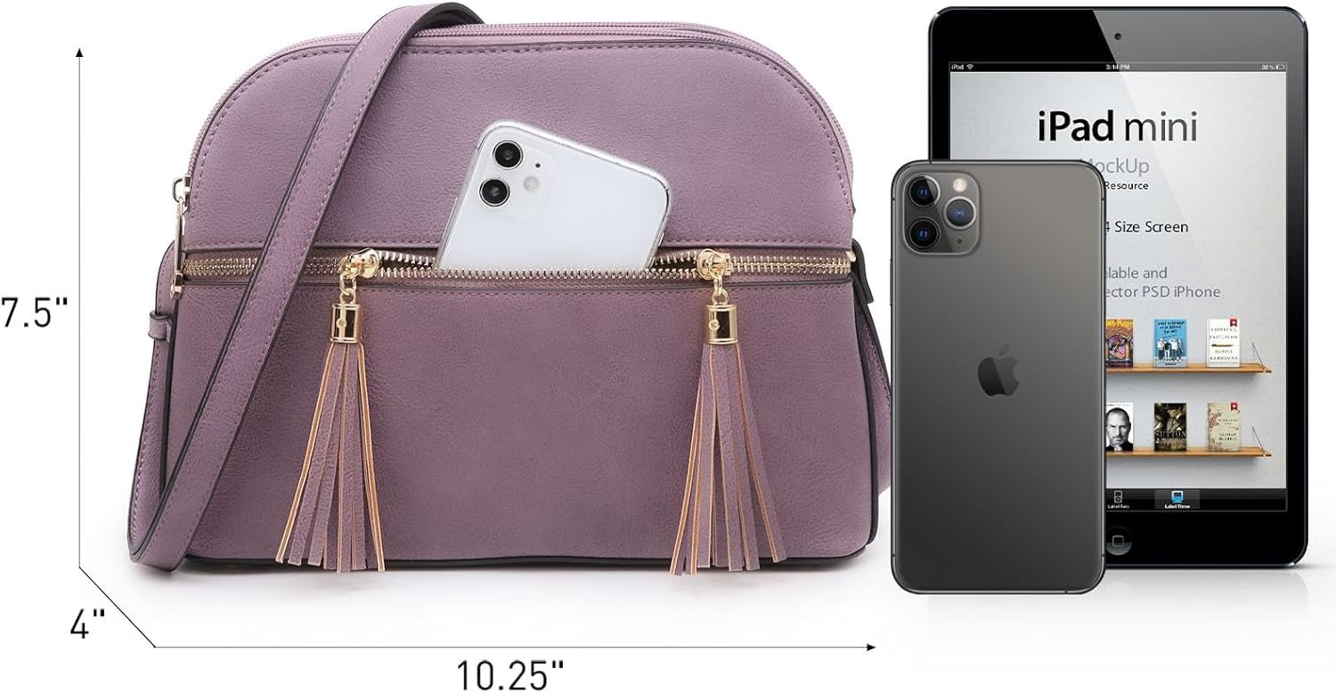 Women Tassel Zipper Pocket Crossbody Bag Shoulder Purse Fashion Travel Bag with Multi Pockets